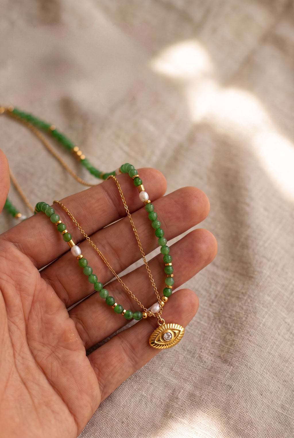 Mystic Eye Layered Necklace | Waterproof Gold Plated Stainless Steel & Gemstone