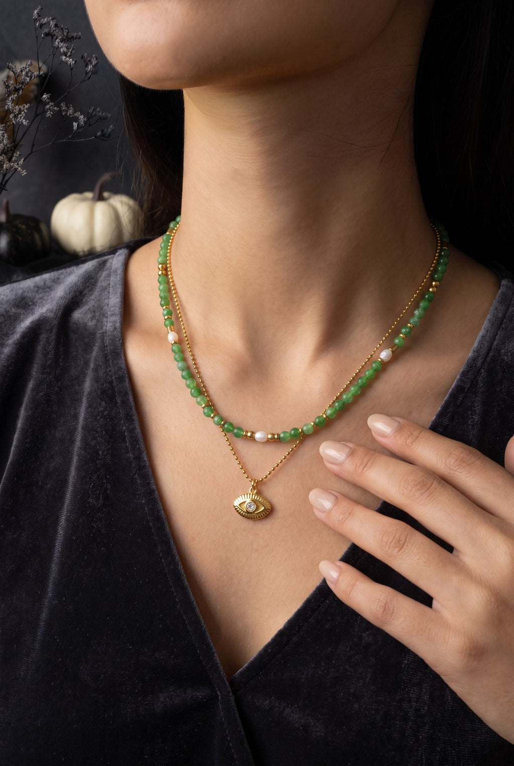 Mystic Eye Layered Necklace | Waterproof Gold Plated Stainless Steel & Gemstone
