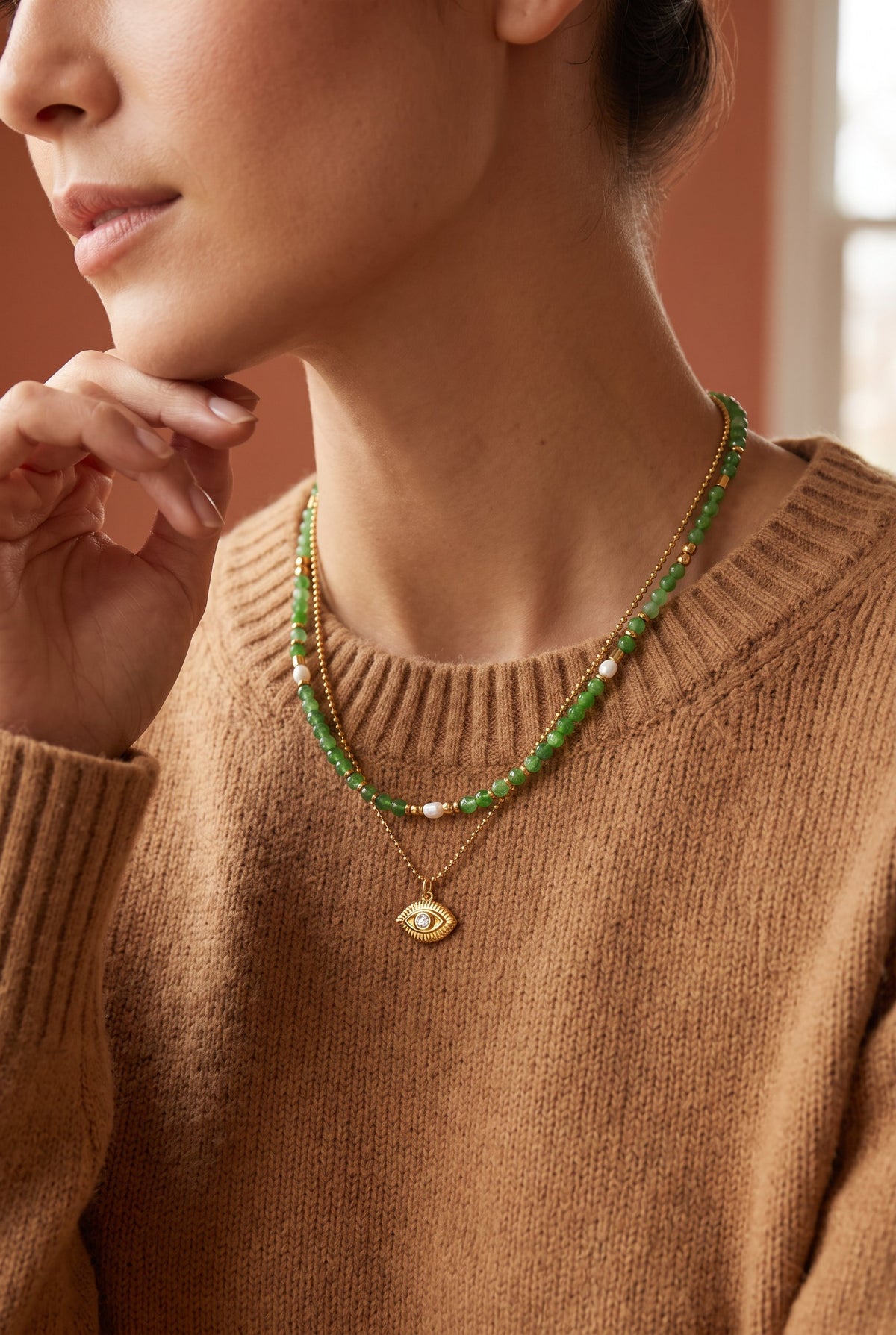 Mystic Eye Layered Necklace | Waterproof Gold Plated Stainless Steel & Gemstone