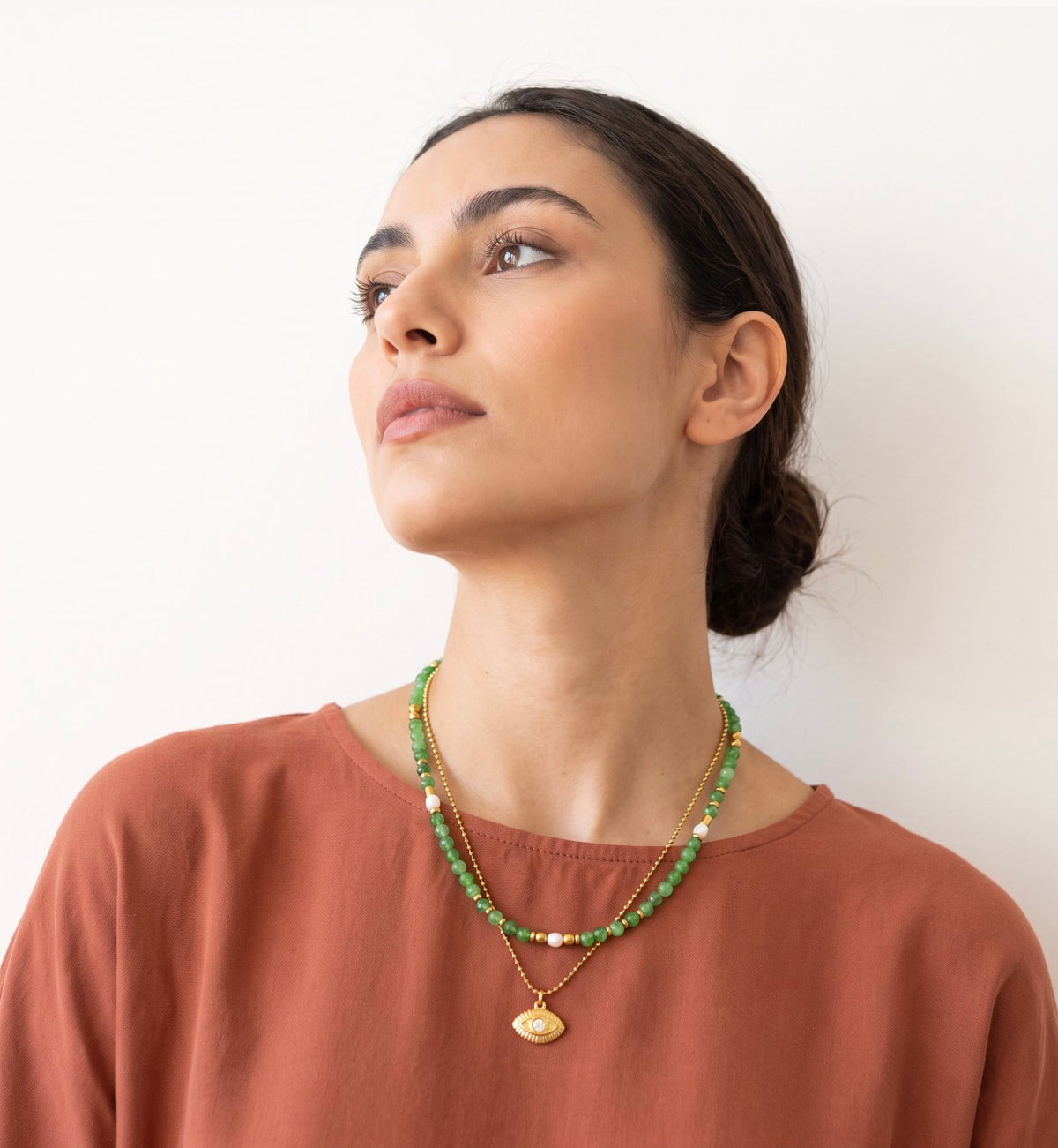 Mystic Eye Layered Necklace | Waterproof Gold Plated Stainless Steel & Gemstone
