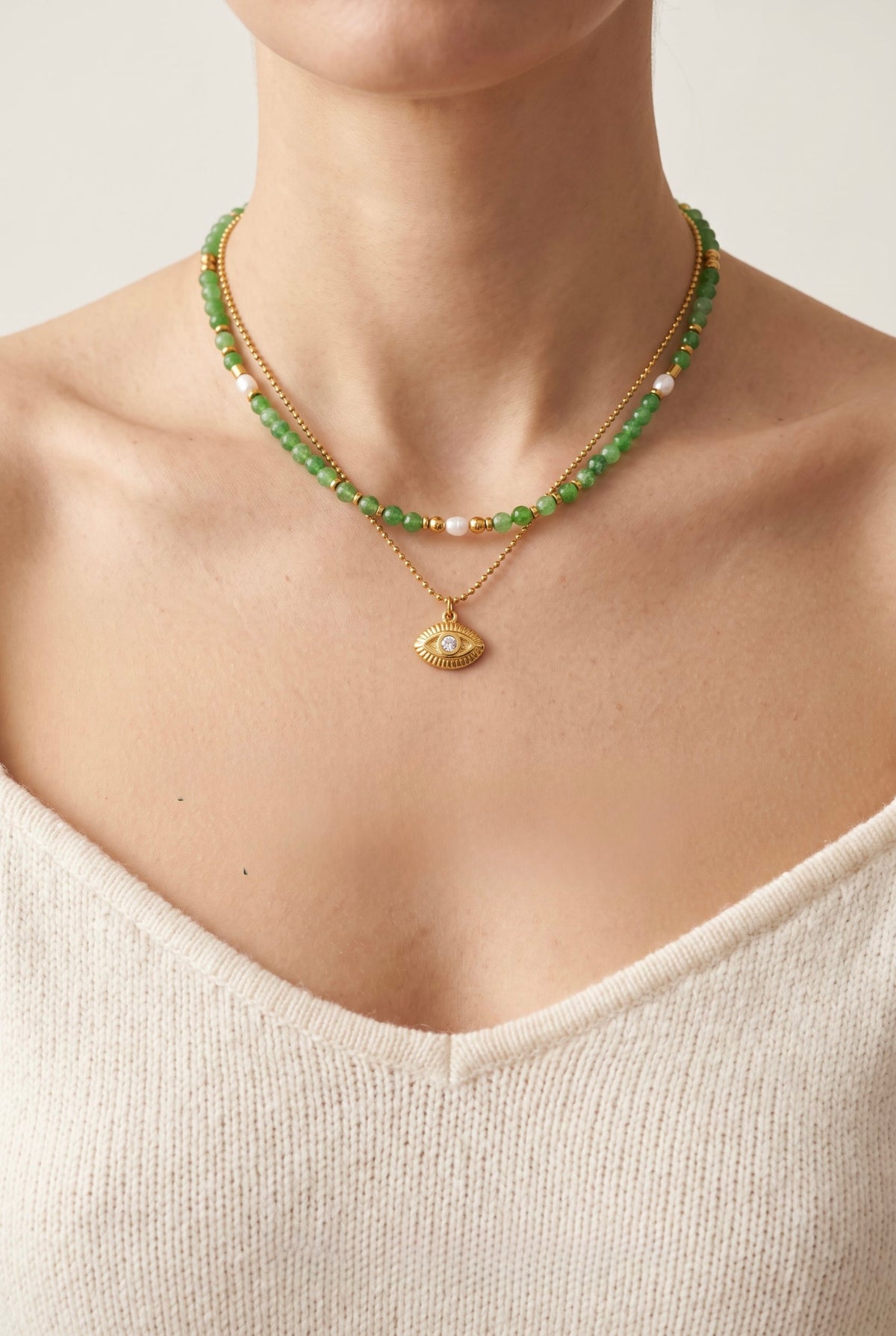 Mystic Eye Layered Necklace | Waterproof Gold Plated Stainless Steel & Gemstone