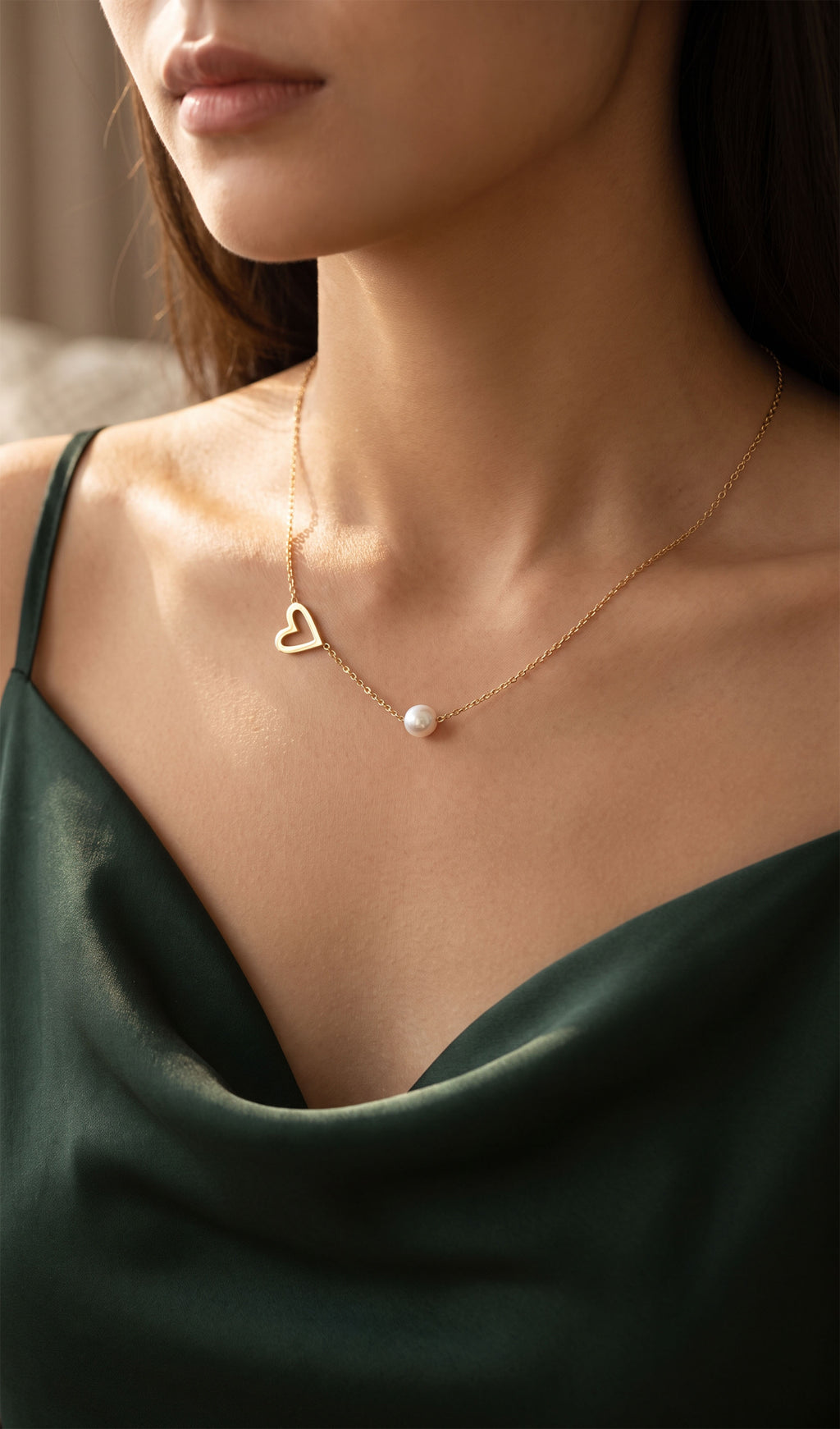 Pearl Heart Embrace Necklace | Gold Plated Stainless Steel