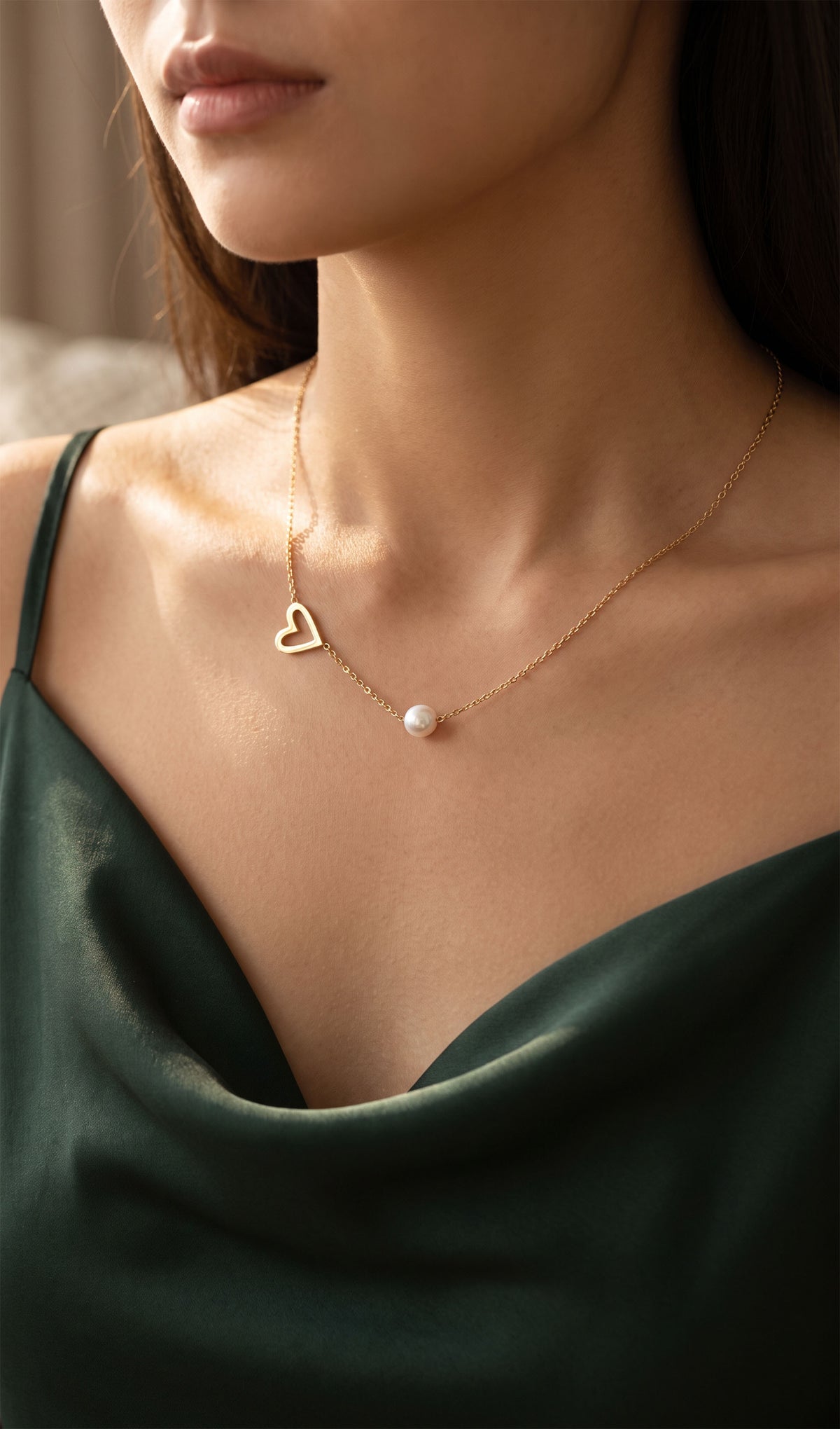 Pearl Heart Embrace Necklace | Gold Plated Stainless Steel