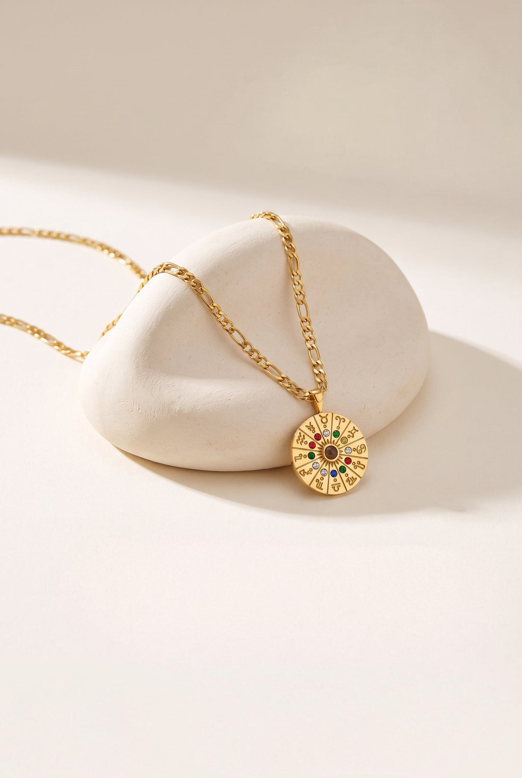 Zodiac Wheel Medallion Necklace | Gold Plated Stainless Steel & Zirconia