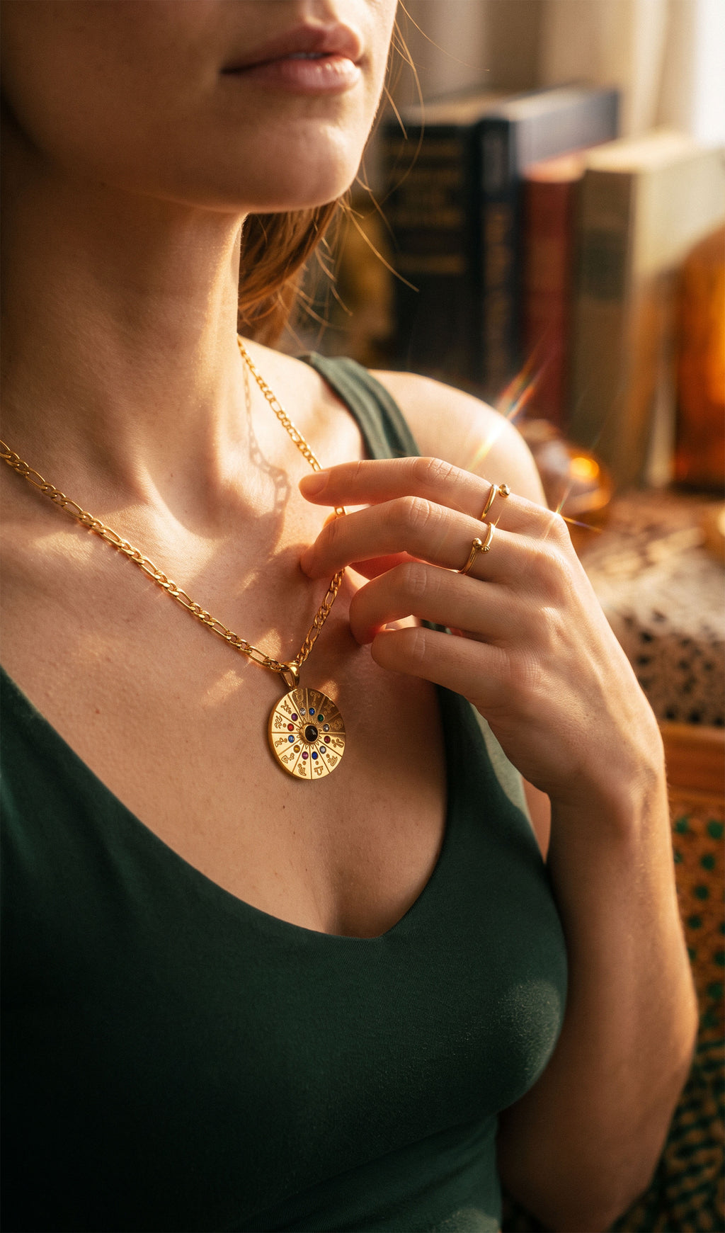 Zodiac Wheel Medallion Necklace | Gold Plated Stainless Steel & Zirconia