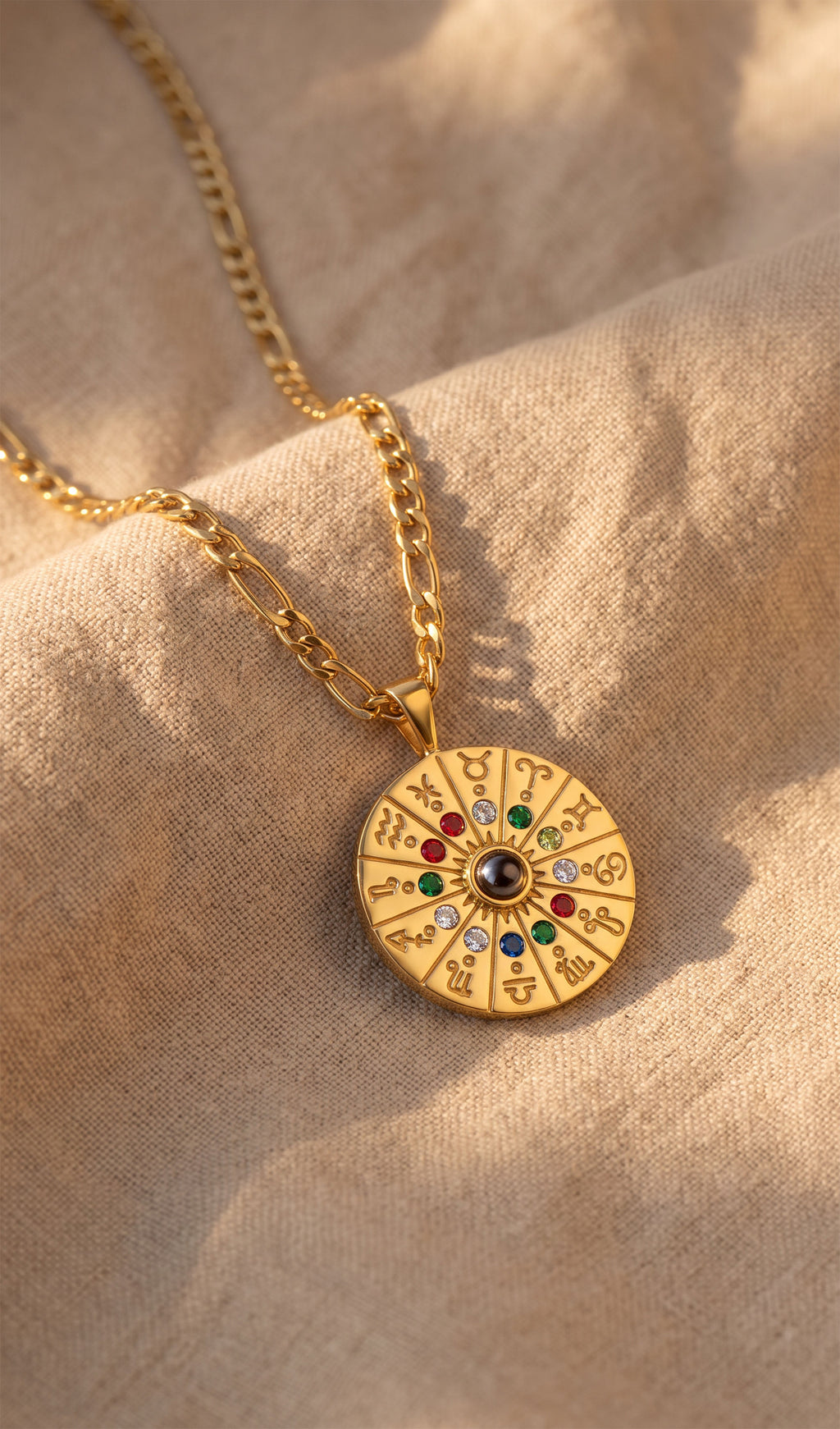 Zodiac Wheel Medallion Necklace | Gold Plated Stainless Steel & Zirconia