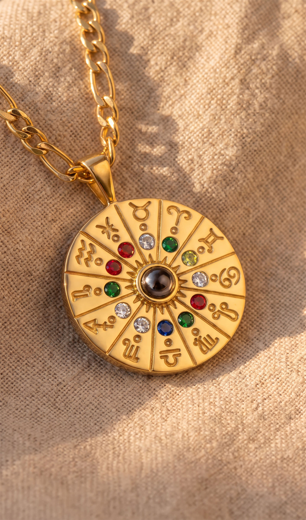 Zodiac Wheel Medallion Necklace | Gold Plated Stainless Steel & Zirconia