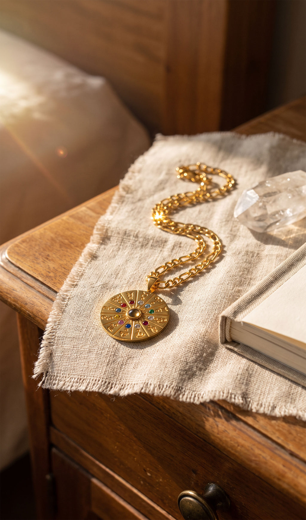 Zodiac Wheel Medallion Necklace | Gold Plated Stainless Steel & Zirconia