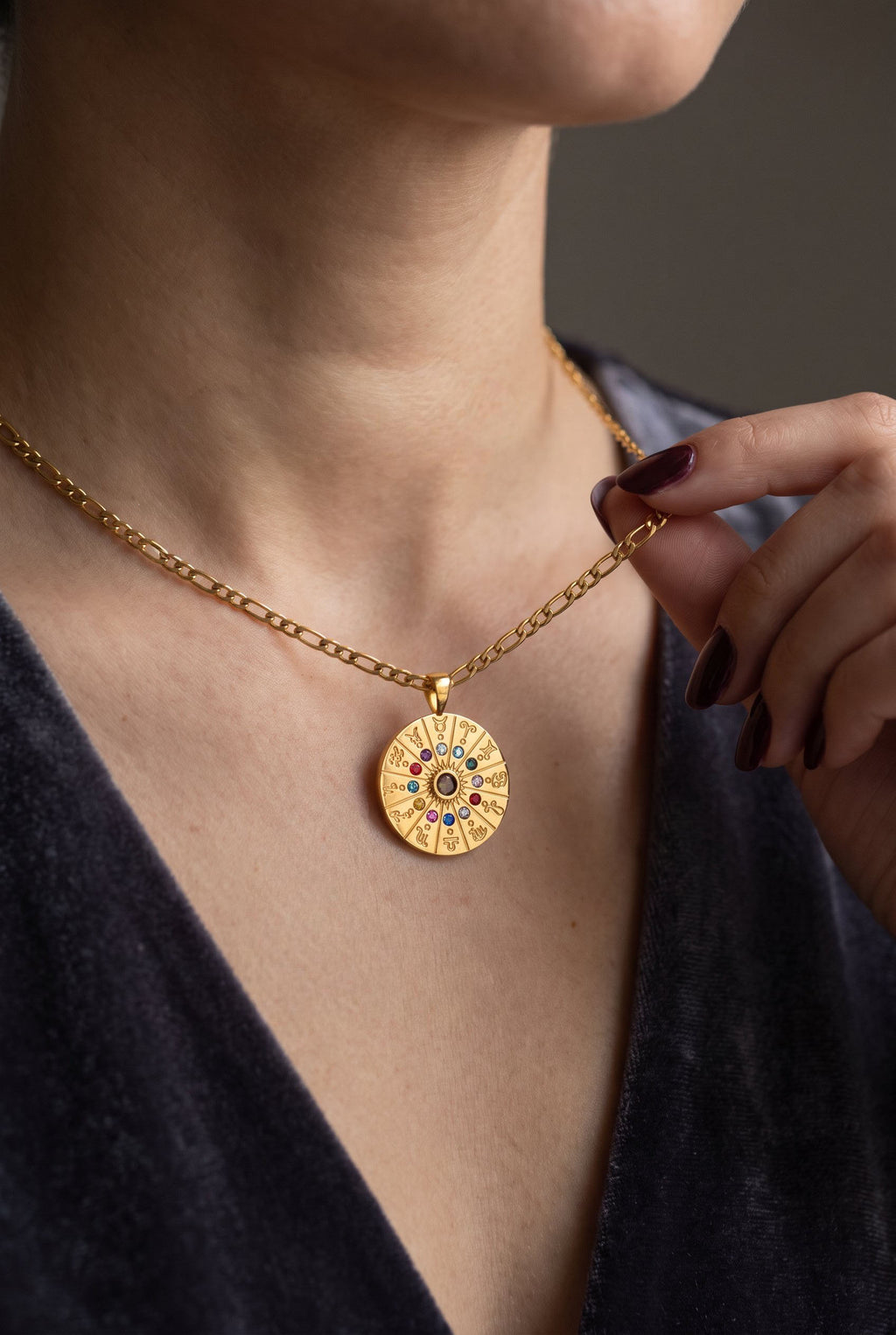 Zodiac Wheel Medallion Necklace | Gold Plated Stainless Steel & Zirconia