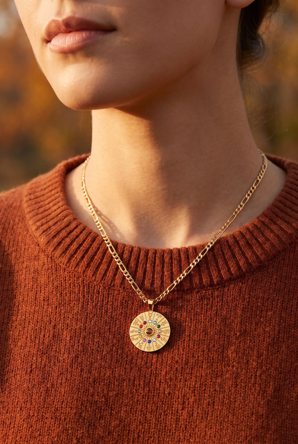 Zodiac Wheel Medallion Necklace | Gold Plated Stainless Steel & Zirconia