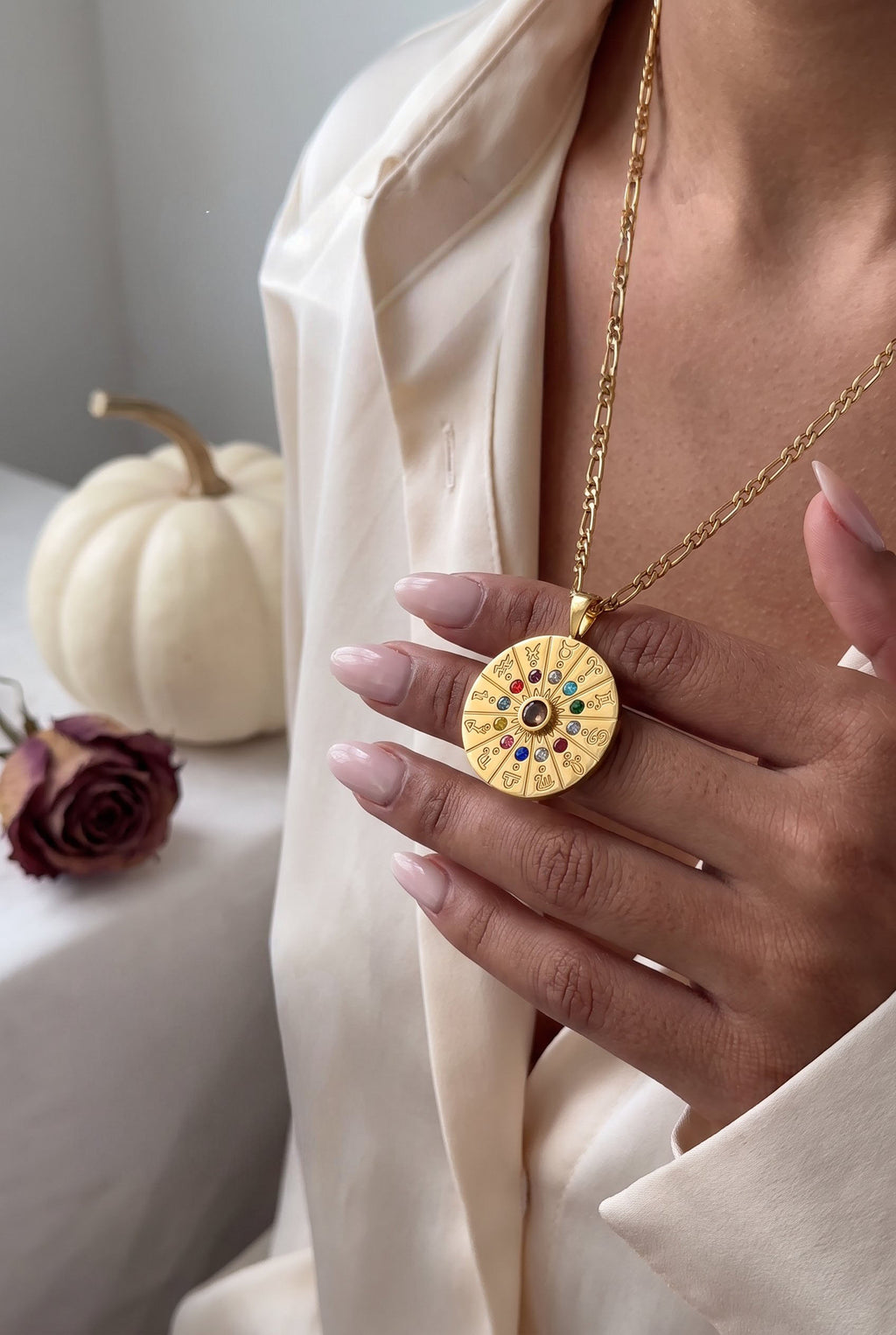 Zodiac Wheel Medallion Necklace | Gold Plated Stainless Steel & Zirconia