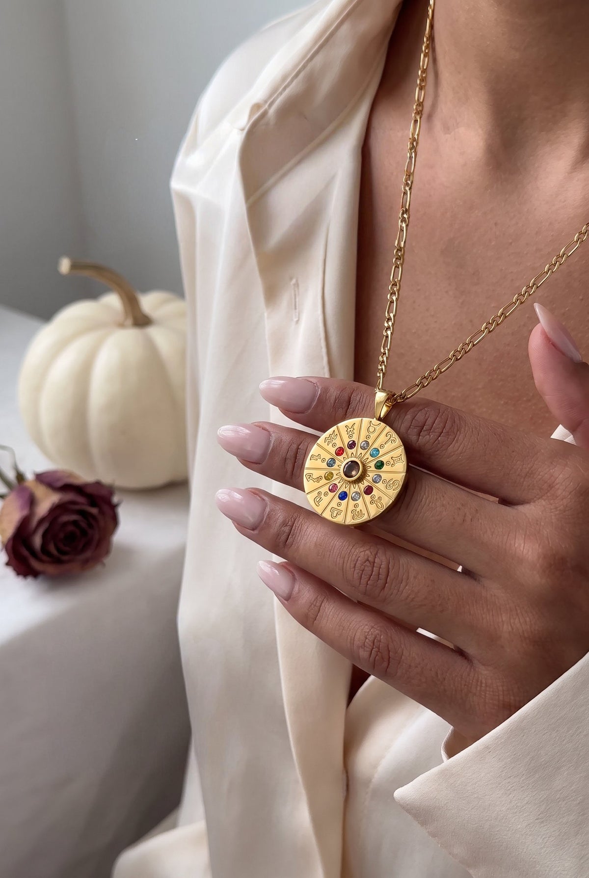 Zodiac Wheel Medallion Necklace | Gold Plated Stainless Steel & Zirconia