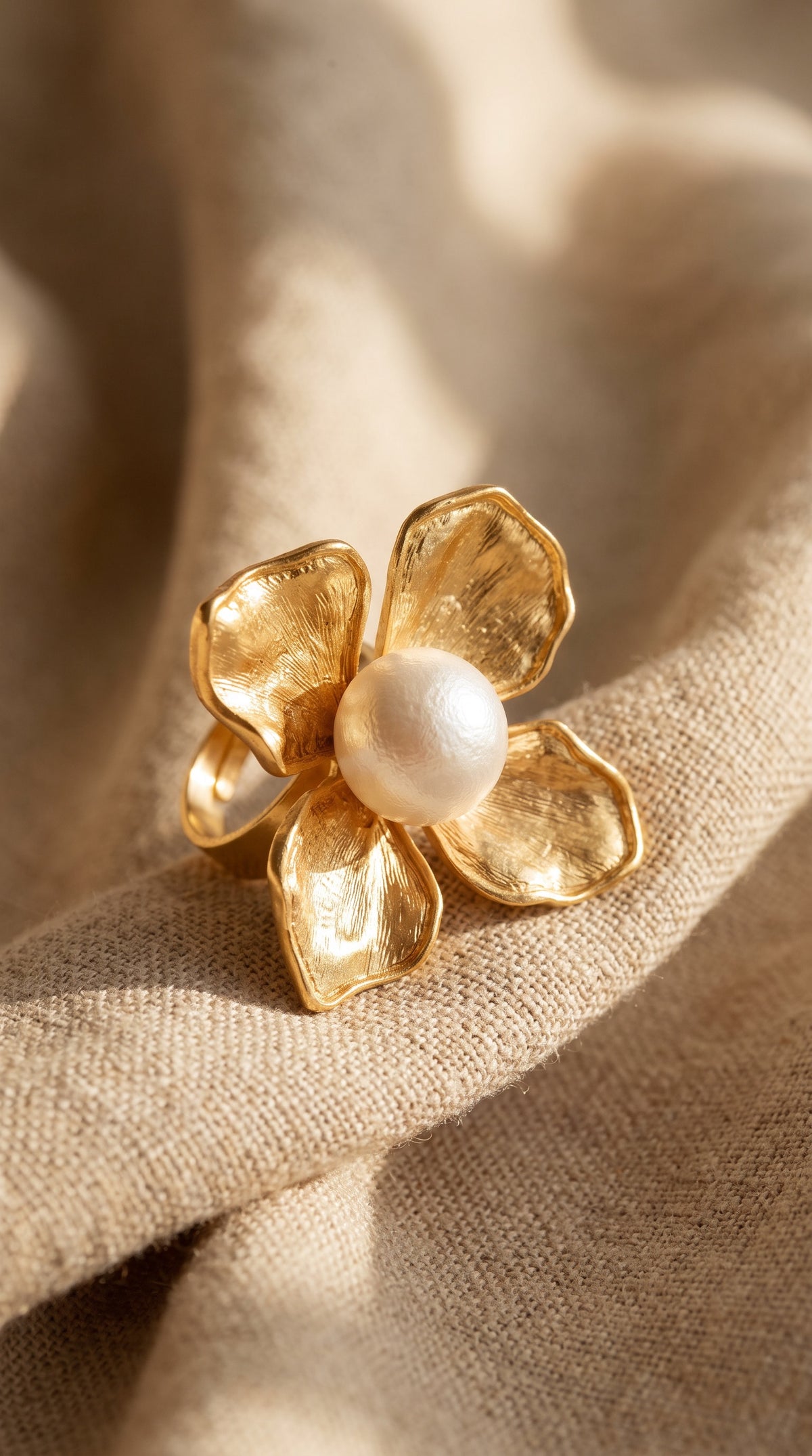Blooming Pearl Statement Ring | Gold Plated Recycled Brass and Cotton Pearl