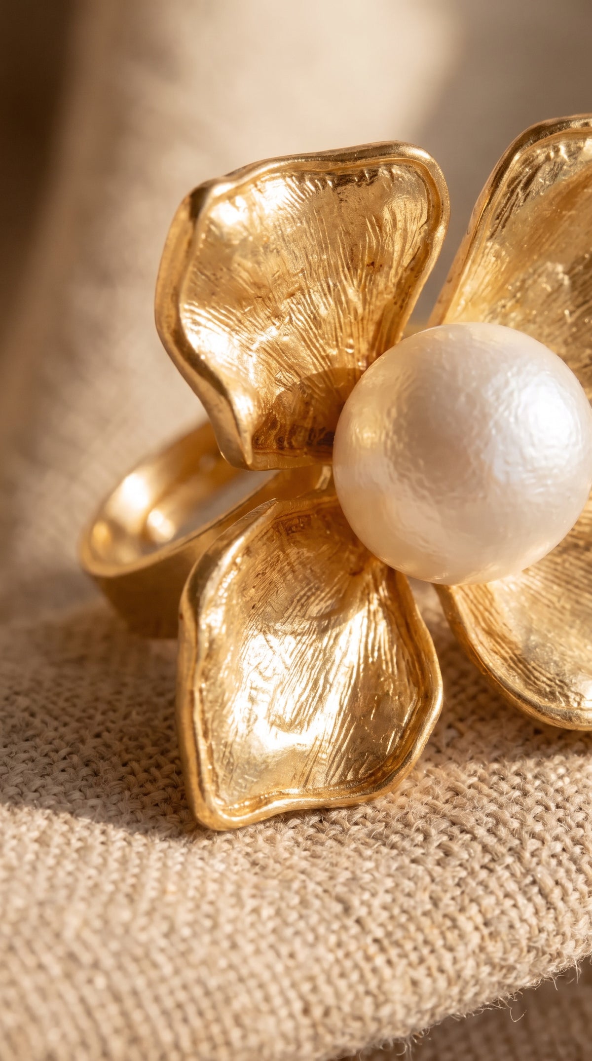 Blooming Pearl Statement Ring | Gold Plated Recycled Brass and Cotton Pearl