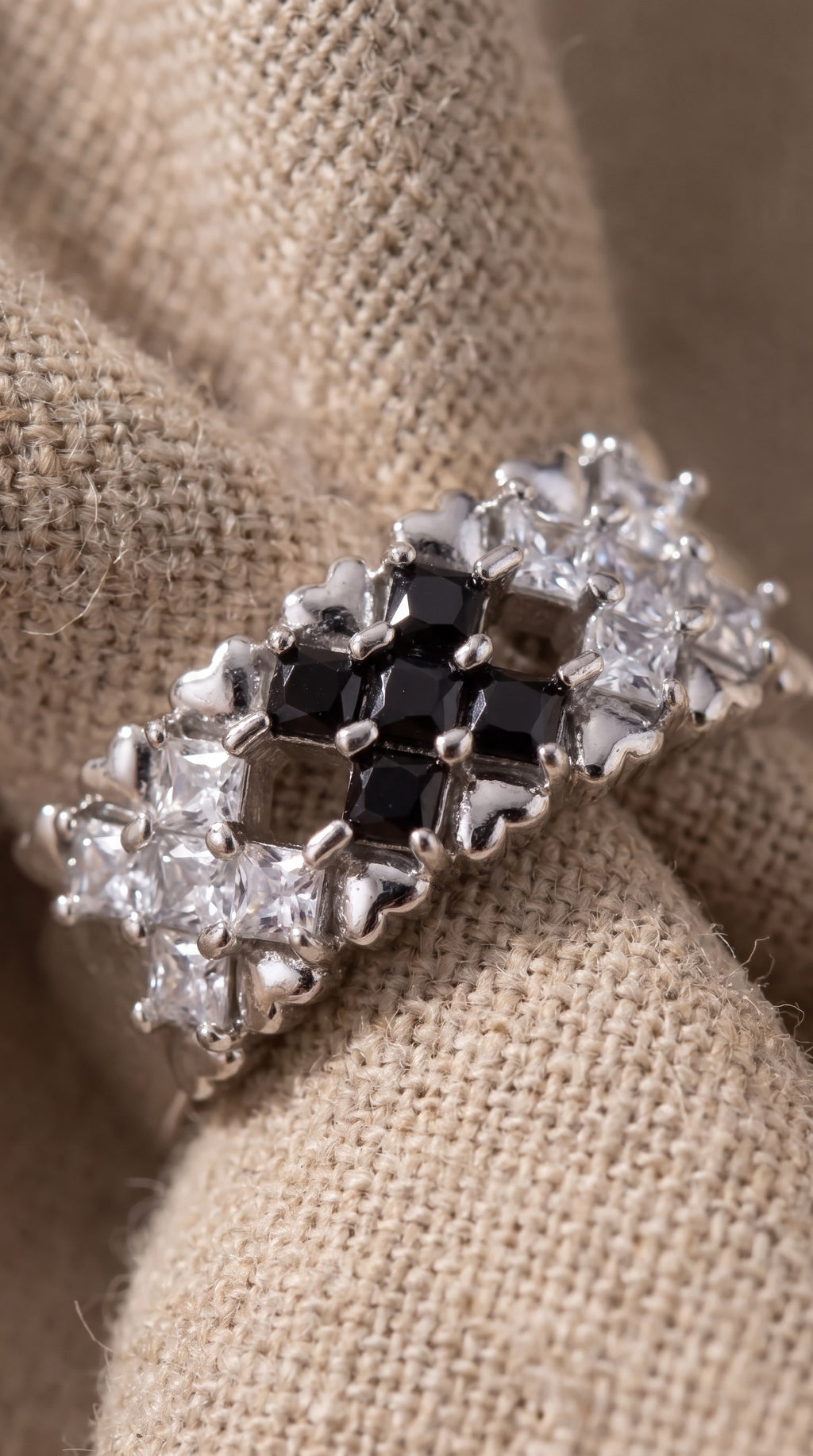 Checkmate Statement Ring | White Gold Plated Recycled Brass with Cubic Zirconia Accent