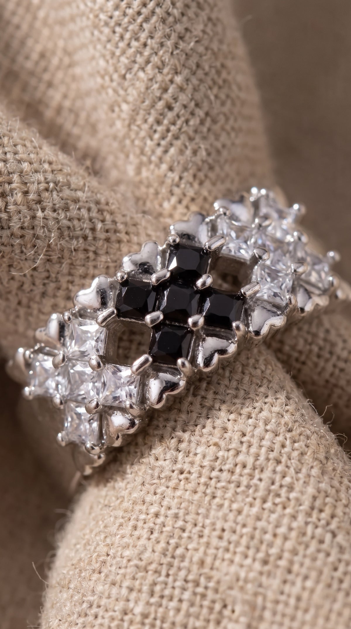 Checkmate Statement Ring | White Gold Plated Recycled Brass with Cubic Zirconia Accent