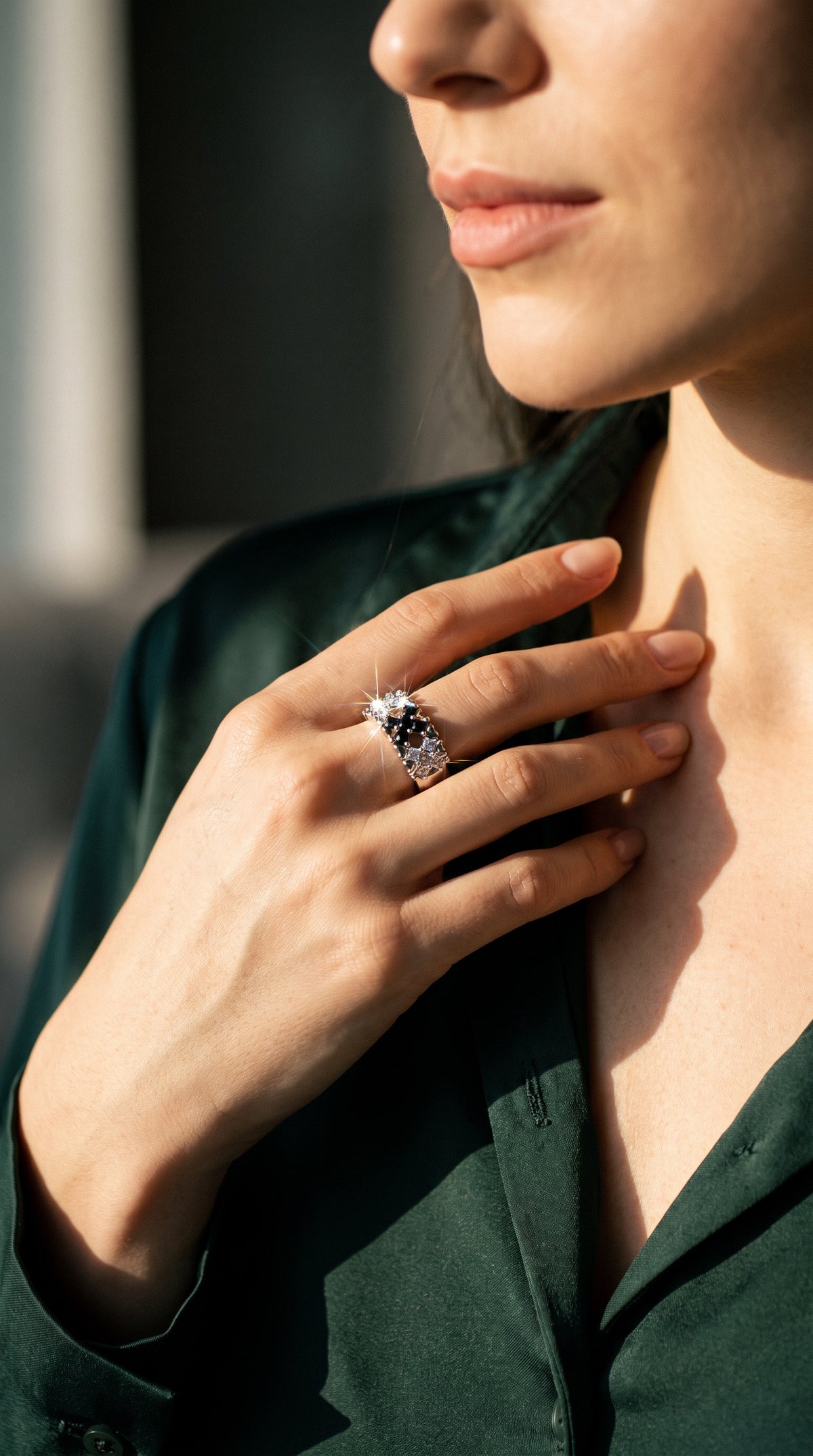 Checkmate Statement Ring | White Gold Plated Recycled Brass with Cubic Zirconia Accent