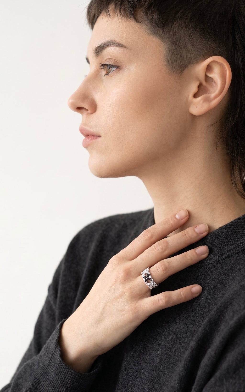 Checkmate Statement Ring | White Gold Plated Recycled Brass with Cubic Zirconia Accent