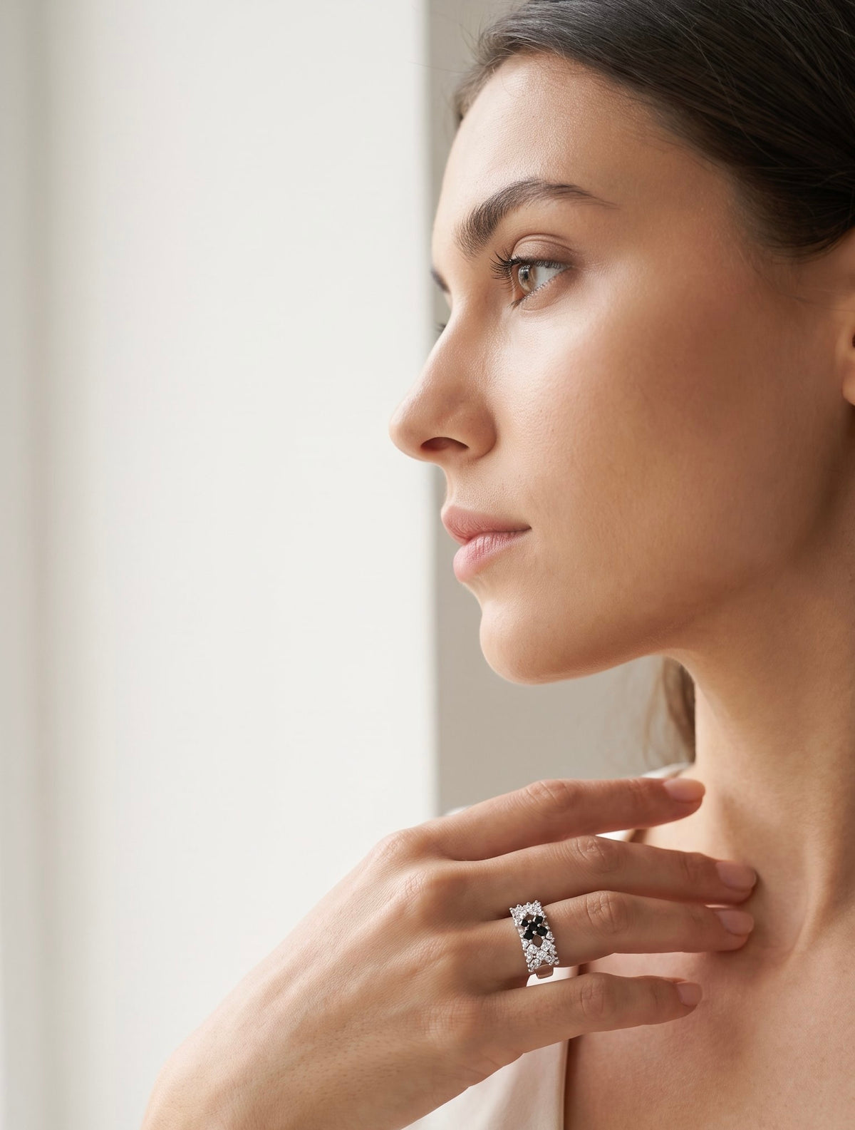Checkmate Statement Ring | White Gold Plated Recycled Brass with Cubic Zirconia Accent