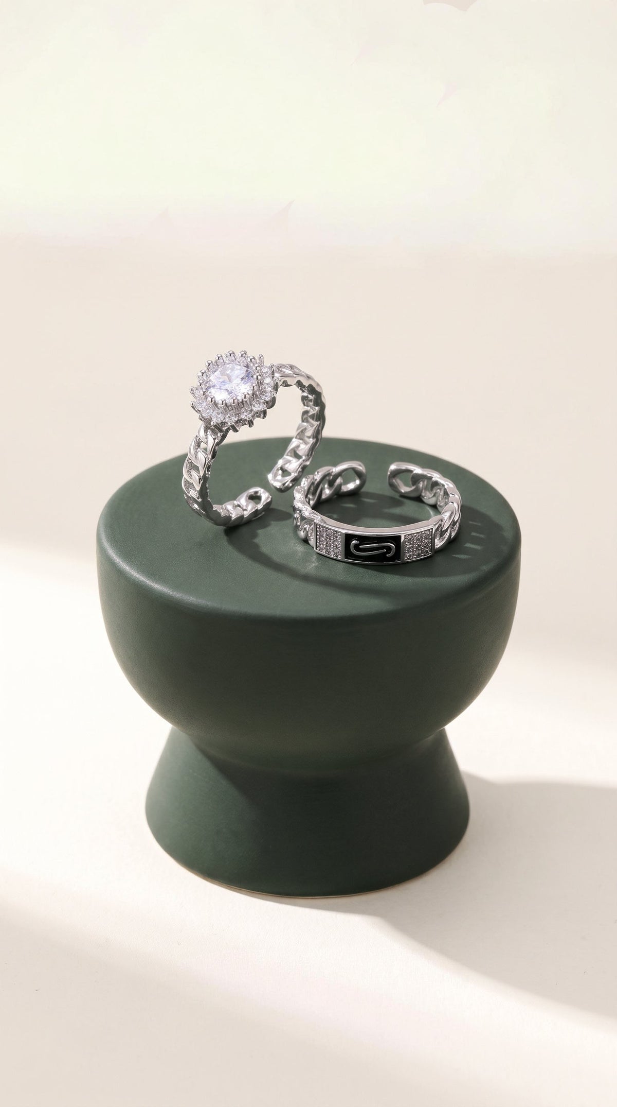 Cosmic Chain Halo Ring | White Gold Plated Recycled Brass with Cubic Zirconia