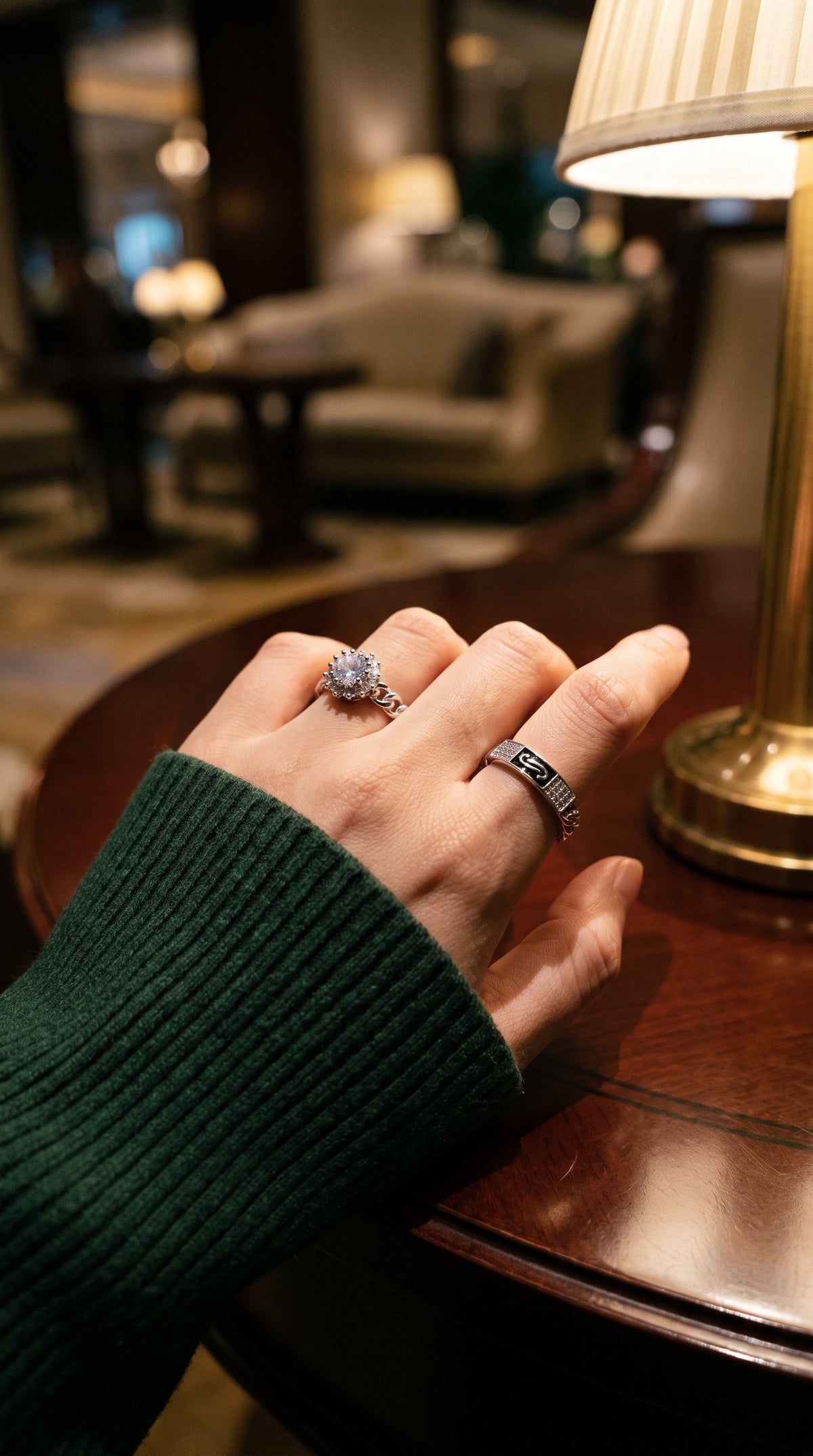 Cosmic Chain Halo Ring | White Gold Plated Recycled Brass with Cubic Zirconia