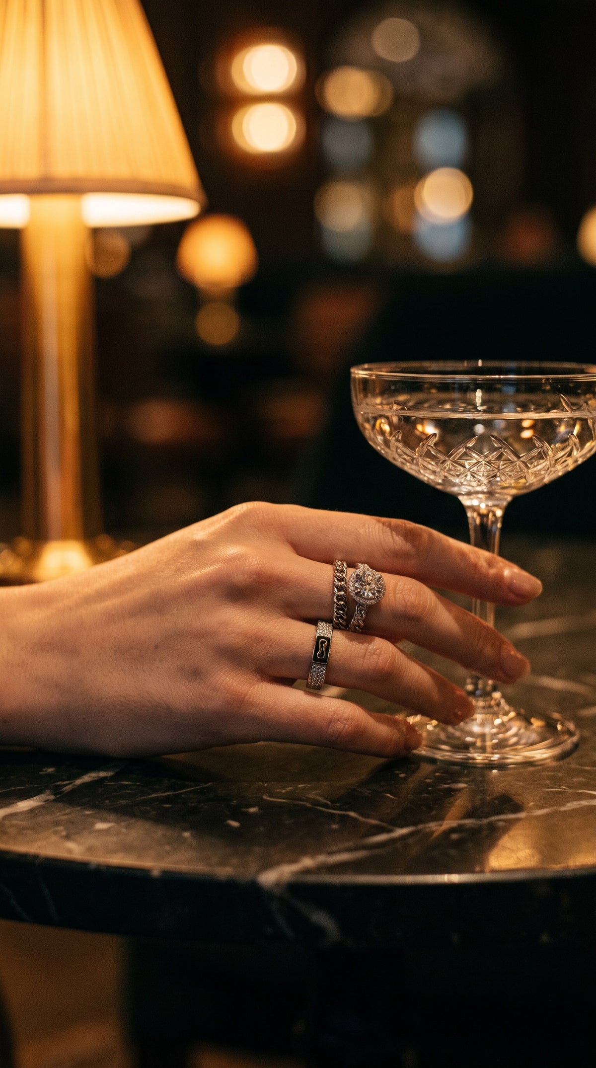 Cosmic Chain Halo Ring | White Gold Plated Recycled Brass with Cubic Zirconia