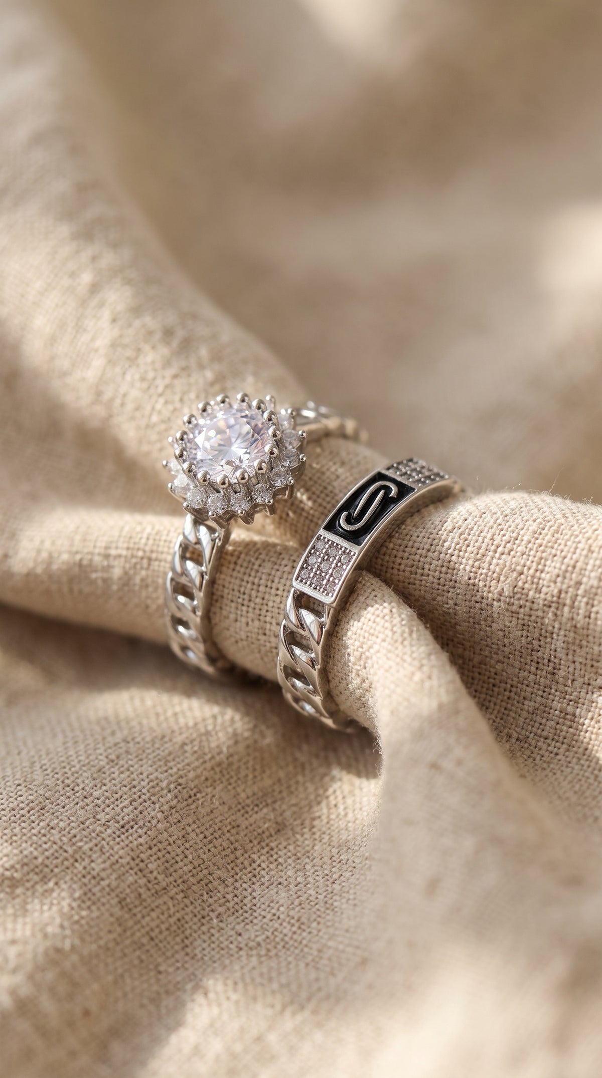 Cosmic Chain Halo Ring | White Gold Plated Recycled Brass with Cubic Zirconia