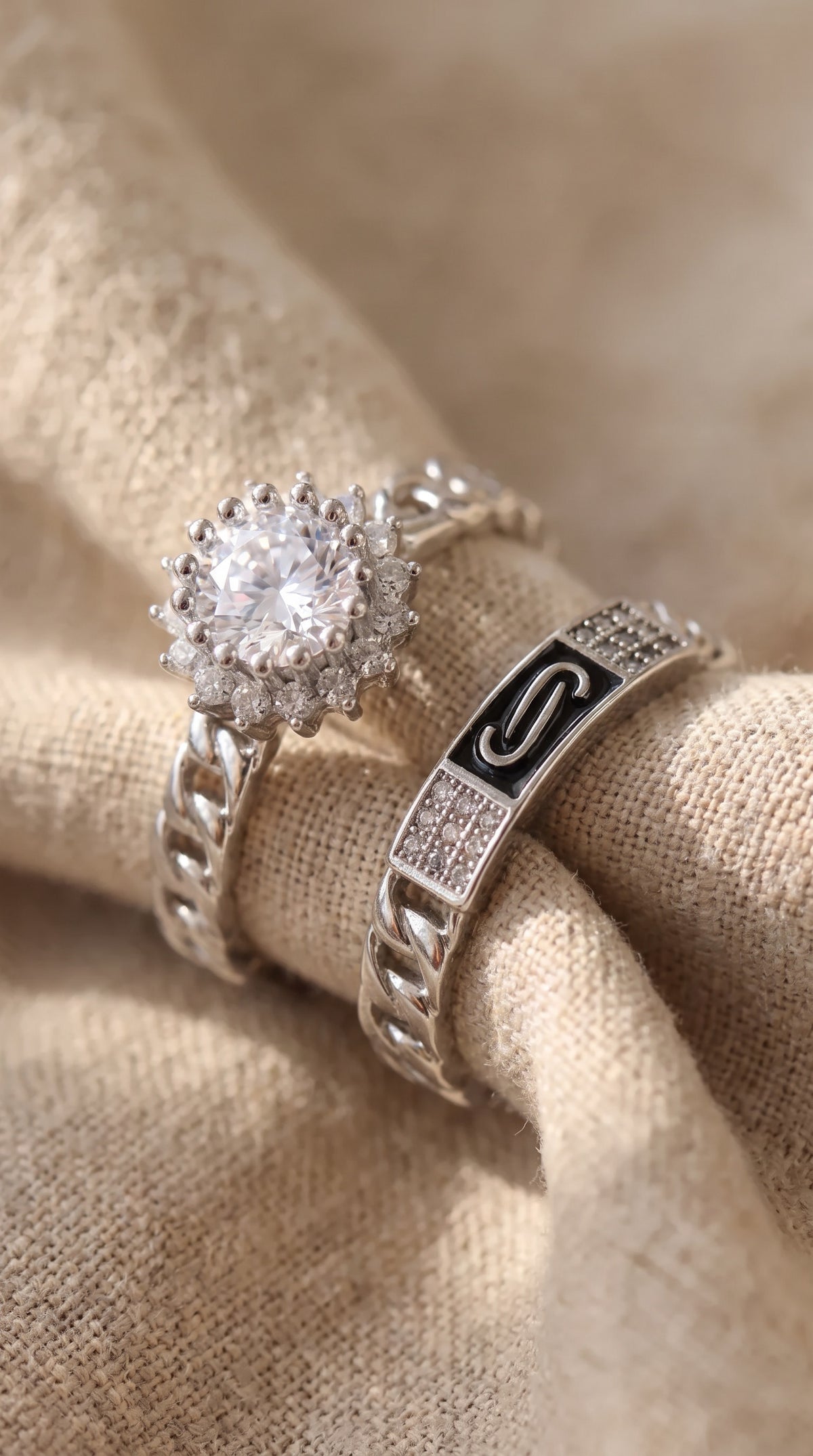 Cosmic Chain Halo Ring | White Gold Plated Recycled Brass with Cubic Zirconia