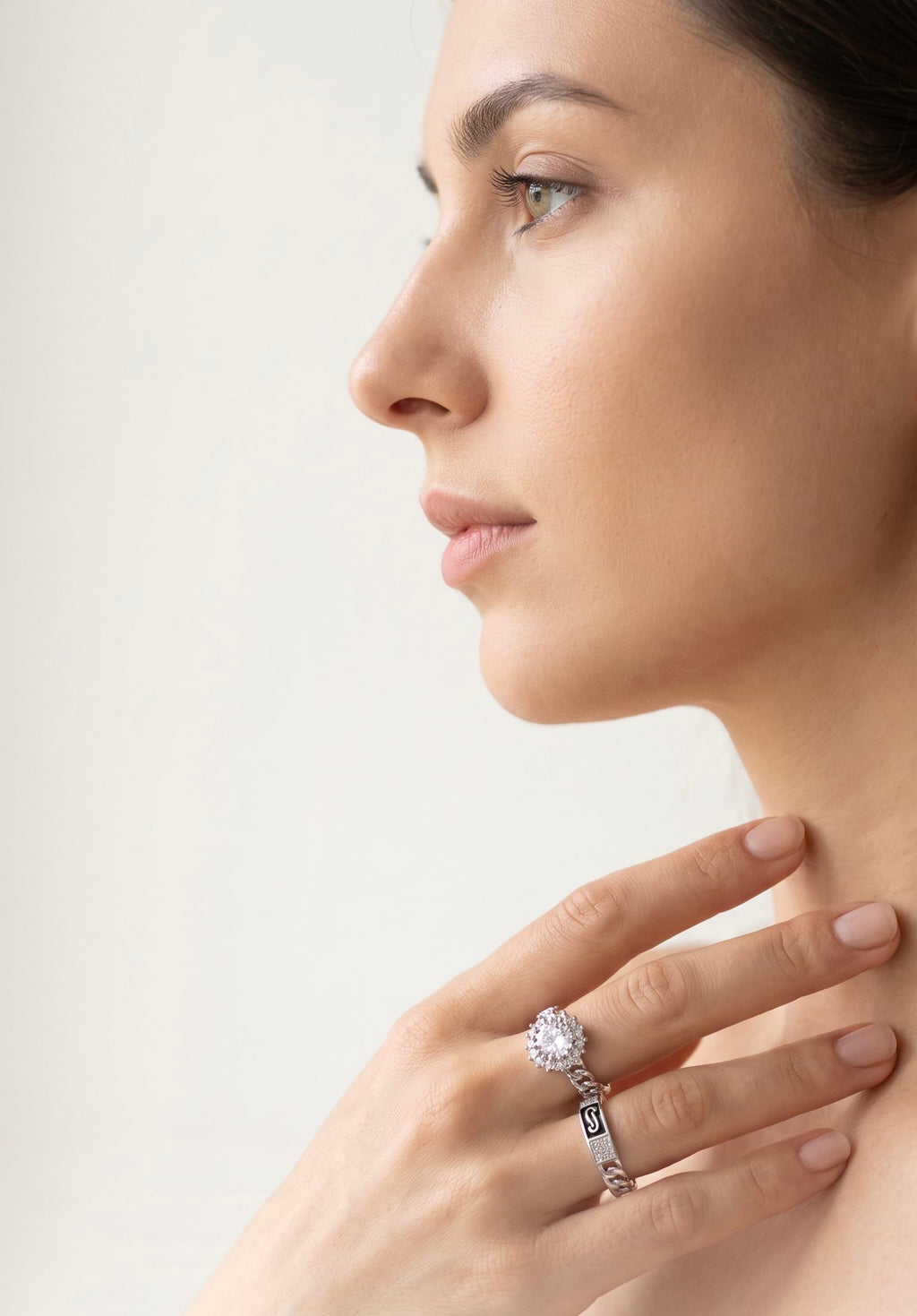 Cosmic Chain Halo Ring | White Gold Plated Recycled Brass with Cubic Zirconia