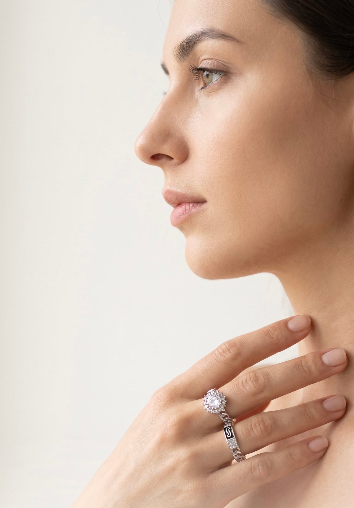 Cosmic Chain Halo Ring | White Gold Plated Recycled Brass with Cubic Zirconia
