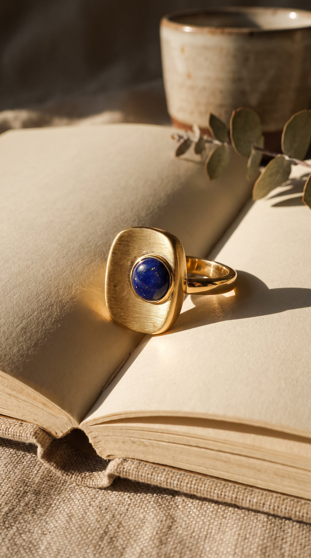 Cosmic Truth Ring | Gold Plated Recycled Brass Lapis Lazuli Ring – Natural Blue Gemstone