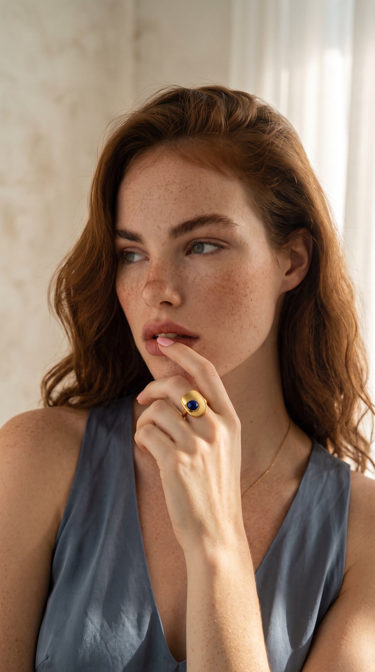 Cosmic Truth Ring | Gold Plated Recycled Brass Lapis Lazuli Ring – Natural Blue Gemstone