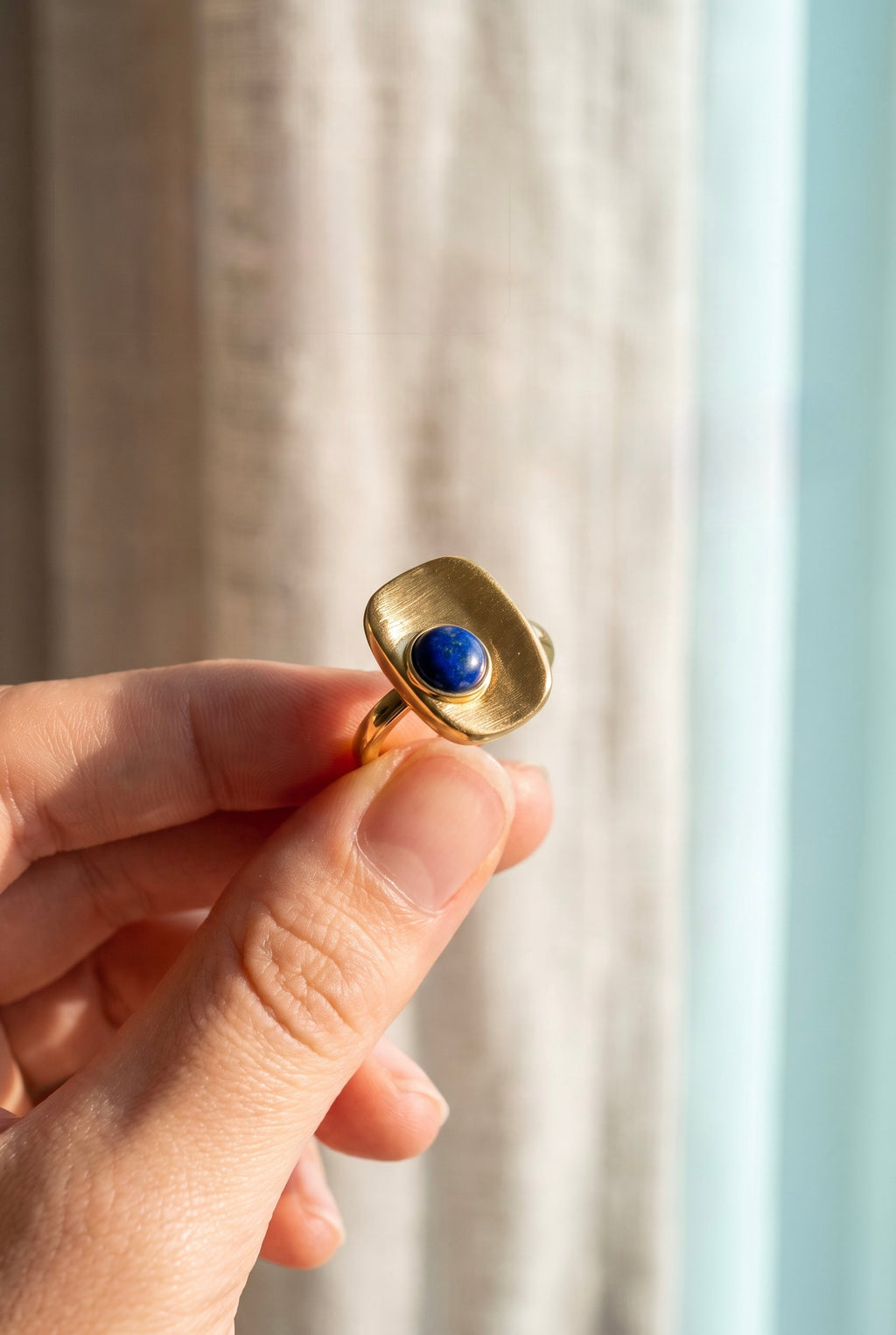 Cosmic Truth Ring | Gold Plated Recycled Brass Lapis Lazuli Ring – Natural Blue Gemstone