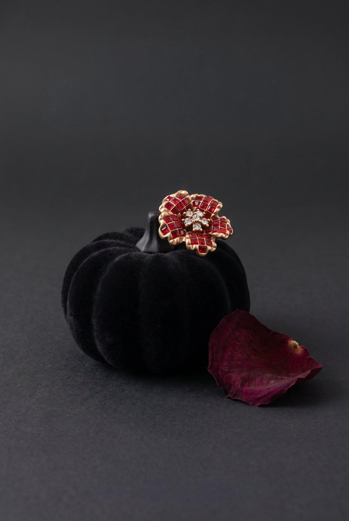 Crimson Bloom Ring | Gold Plated Recycled Brass with Red Cubic Zirconia
