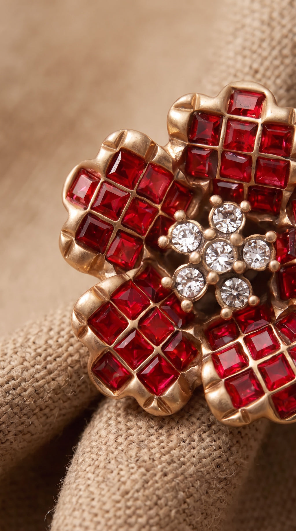 Crimson Bloom Ring | Gold Plated Recycled Brass with Red Cubic Zirconia