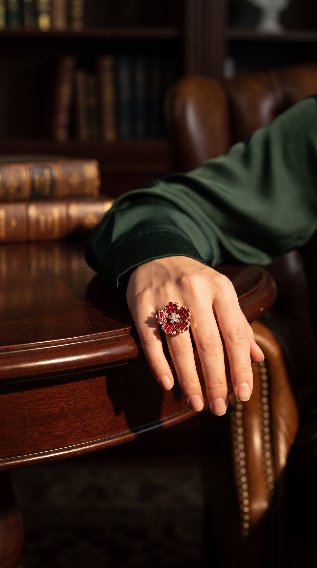 Crimson Bloom Ring | Gold Plated Recycled Brass with Red Cubic Zirconia