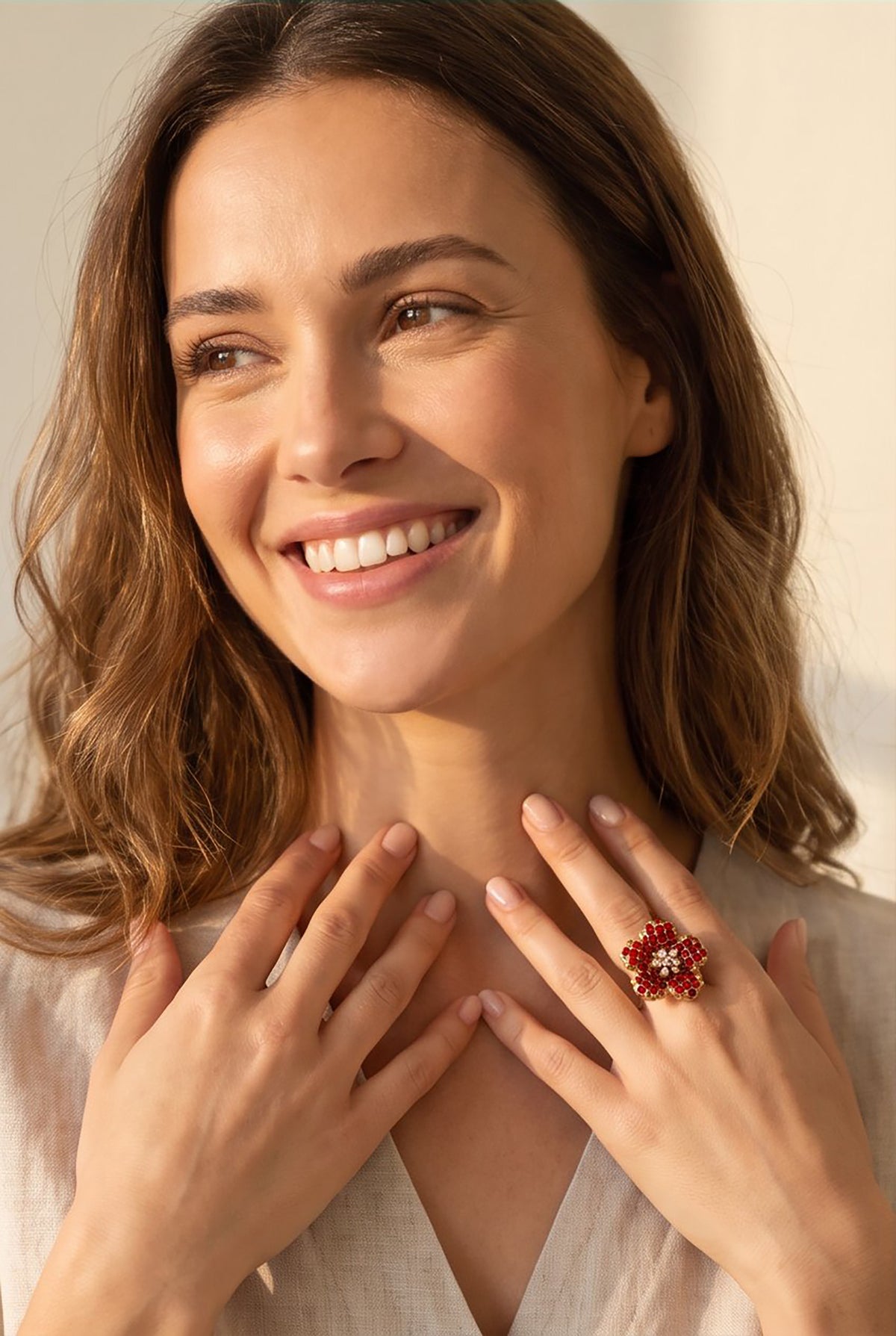 Crimson Bloom Ring | Gold Plated Recycled Brass with Red Cubic Zirconia