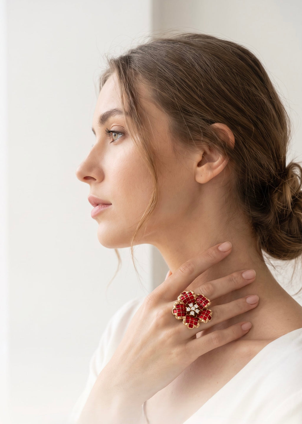 Crimson Bloom Ring | Gold Plated Recycled Brass with Red Cubic Zirconia