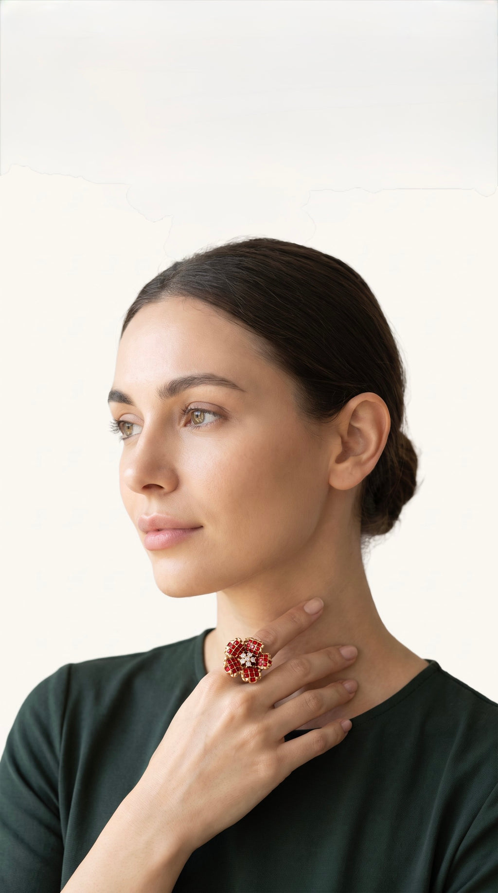 Crimson Bloom Ring | Gold Plated Recycled Brass with Red Cubic Zirconia