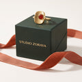 Crimson Square Ring | Gold Plated Recycled Brass with Natural Southern Red Amber Gemstone