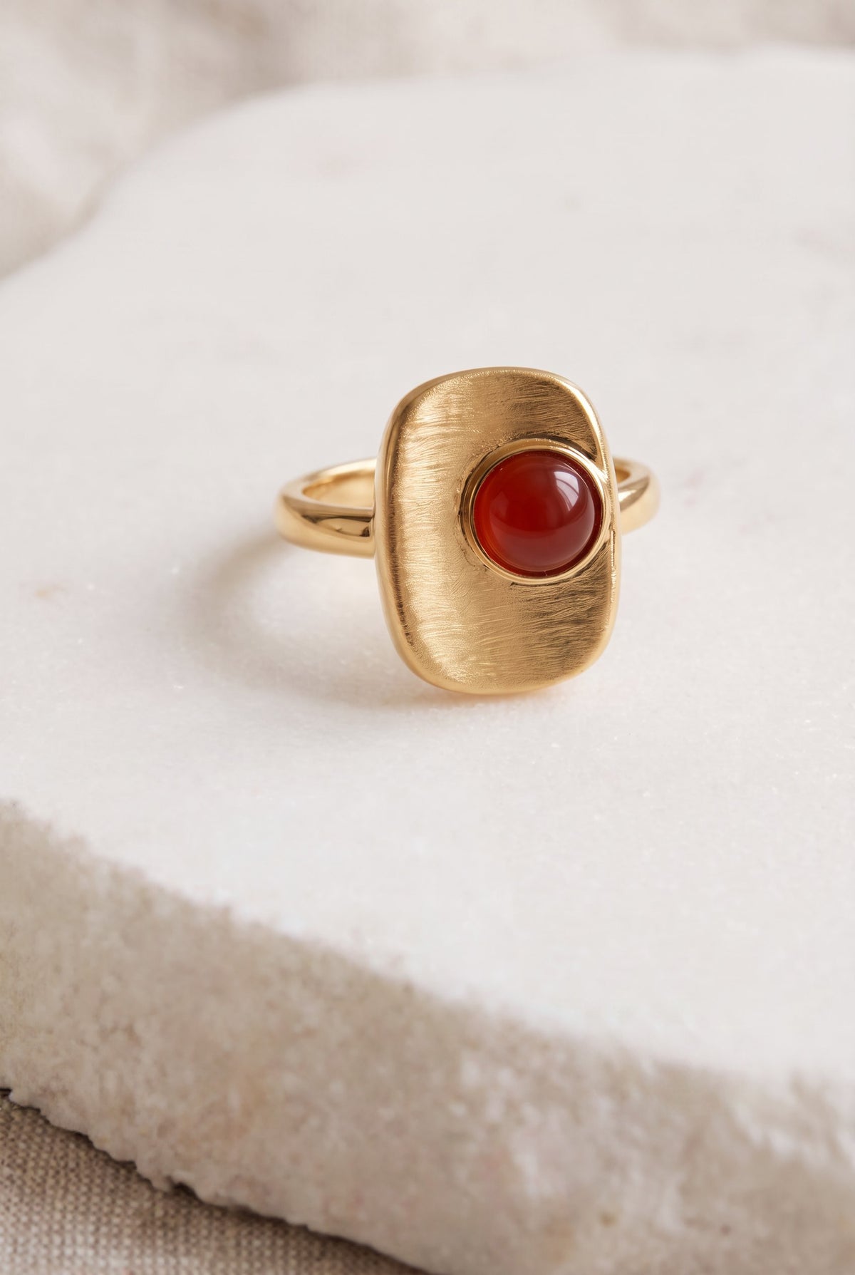 Crimson Square Ring | Gold Plated Recycled Brass with Natural Southern Red Amber Gemstone