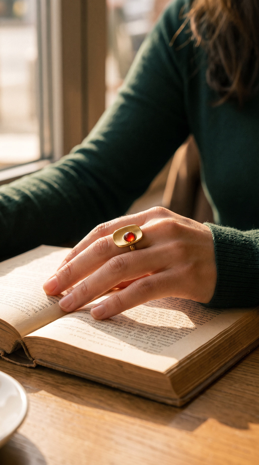 Crimson Square Ring | Gold Plated Recycled Brass with Natural Southern Red Amber Gemstone