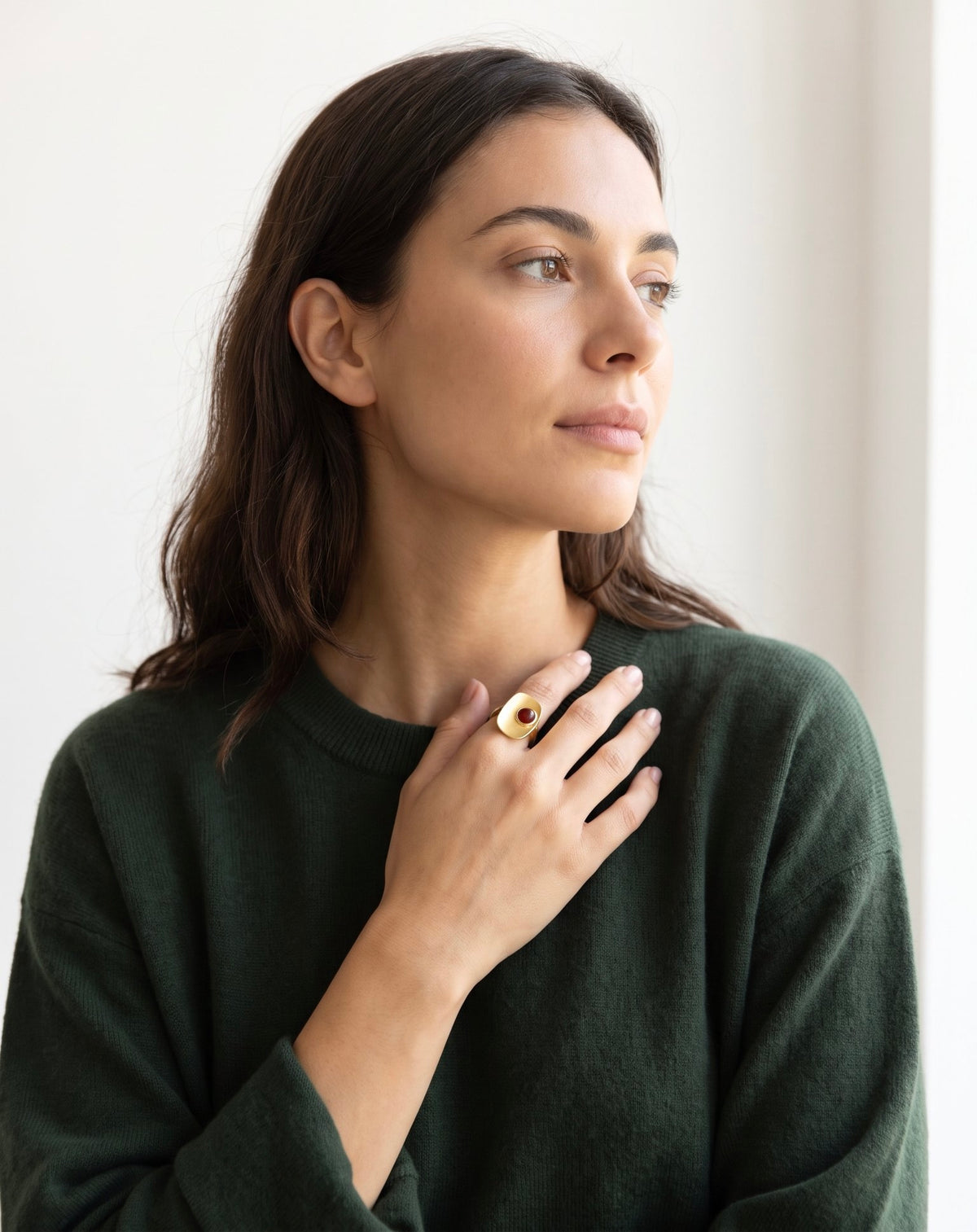 Crimson Square Ring | Gold Plated Recycled Brass with Natural Southern Red Amber Gemstone