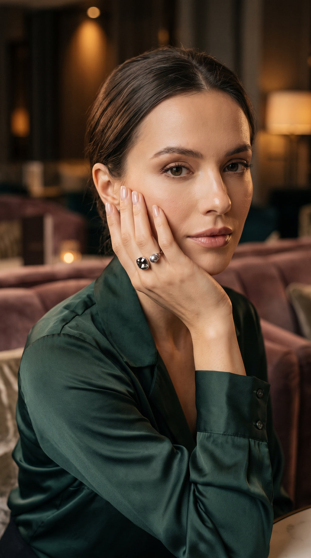 Dual Element Ring | White Gold Plated Recycled Brass with Cubic Zirconia Accents