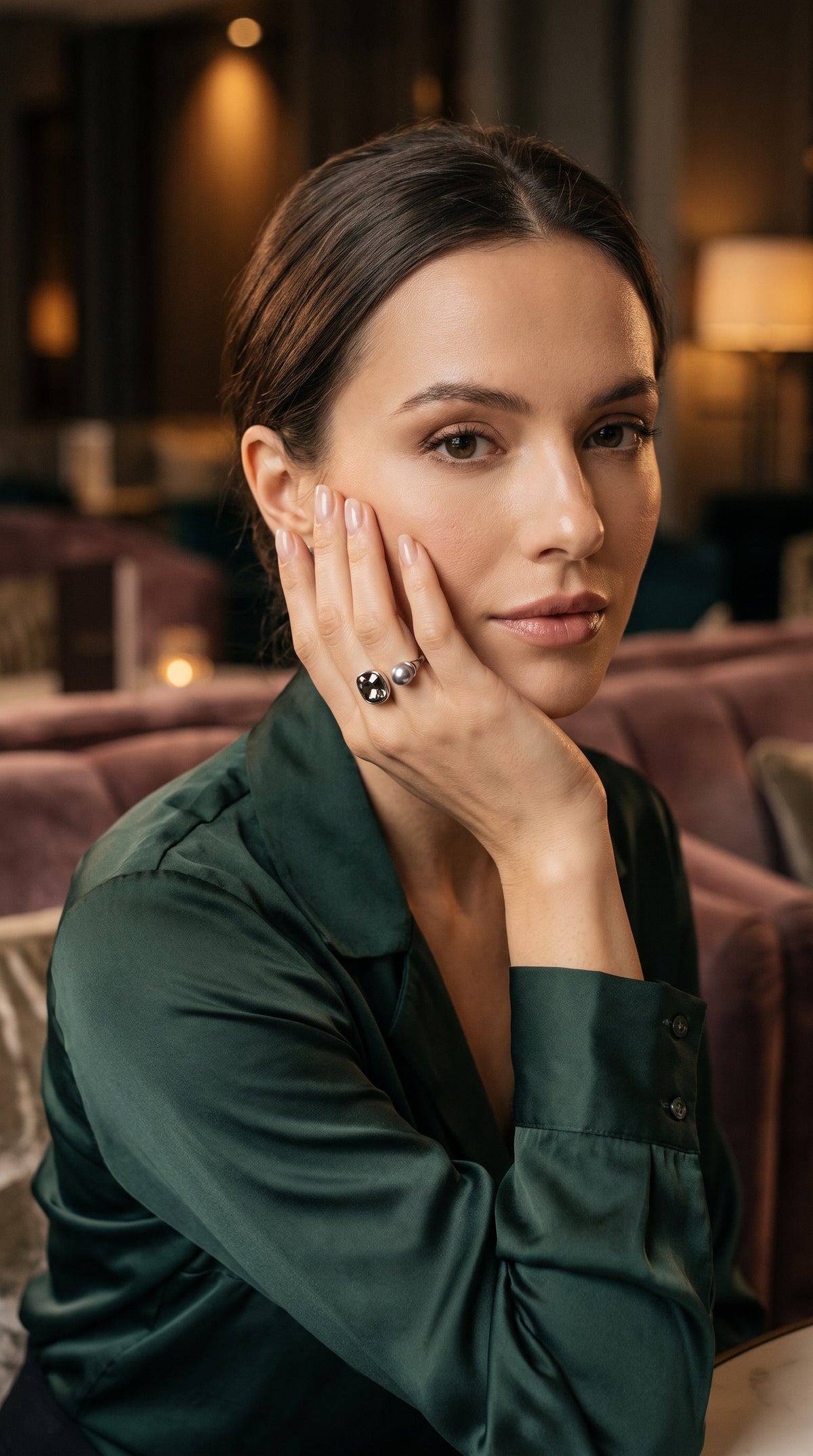 Dual Element Ring | White Gold Plated Recycled Brass with Cubic Zirconia Accents