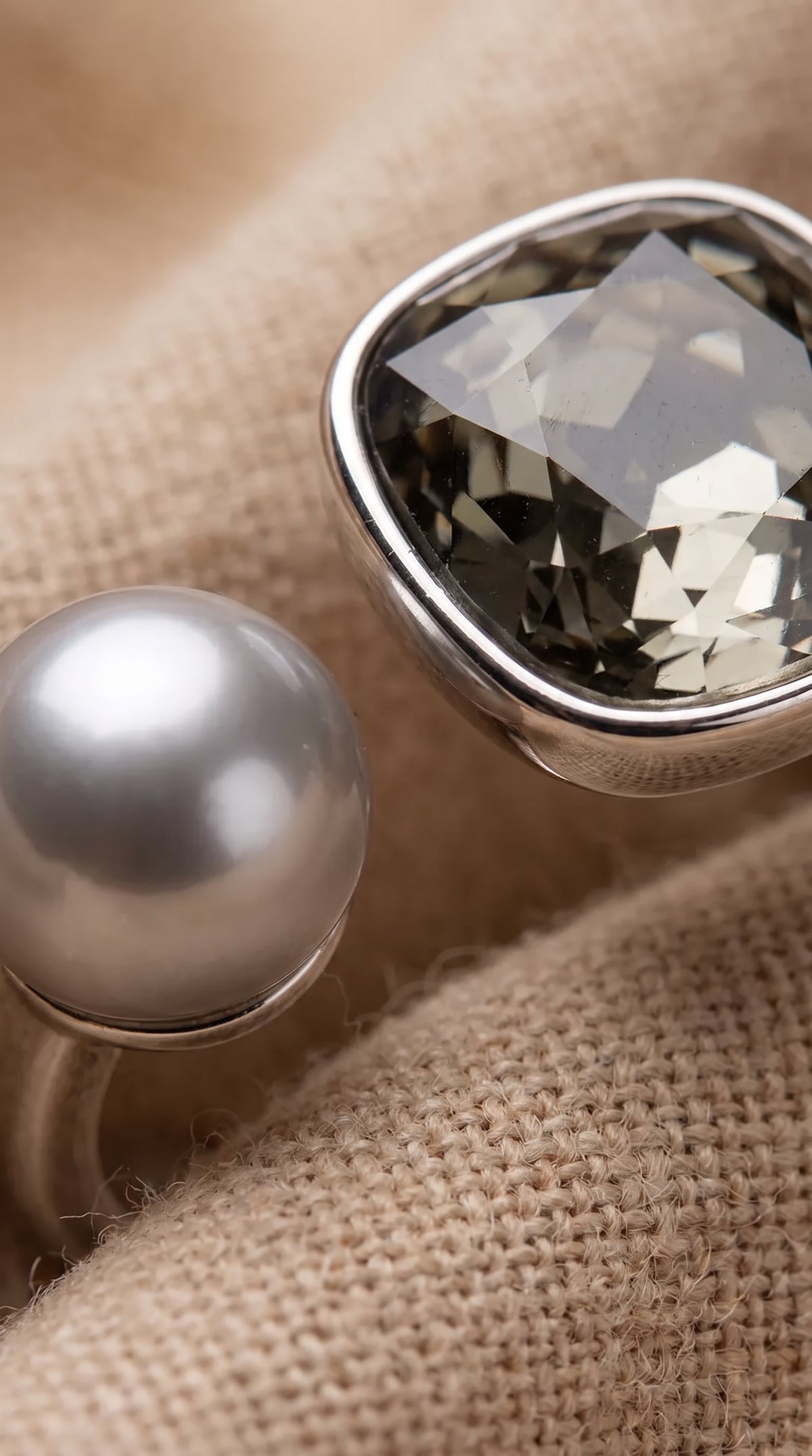 Dual Element Ring | White Gold Plated Recycled Brass with Cubic Zirconia Accents