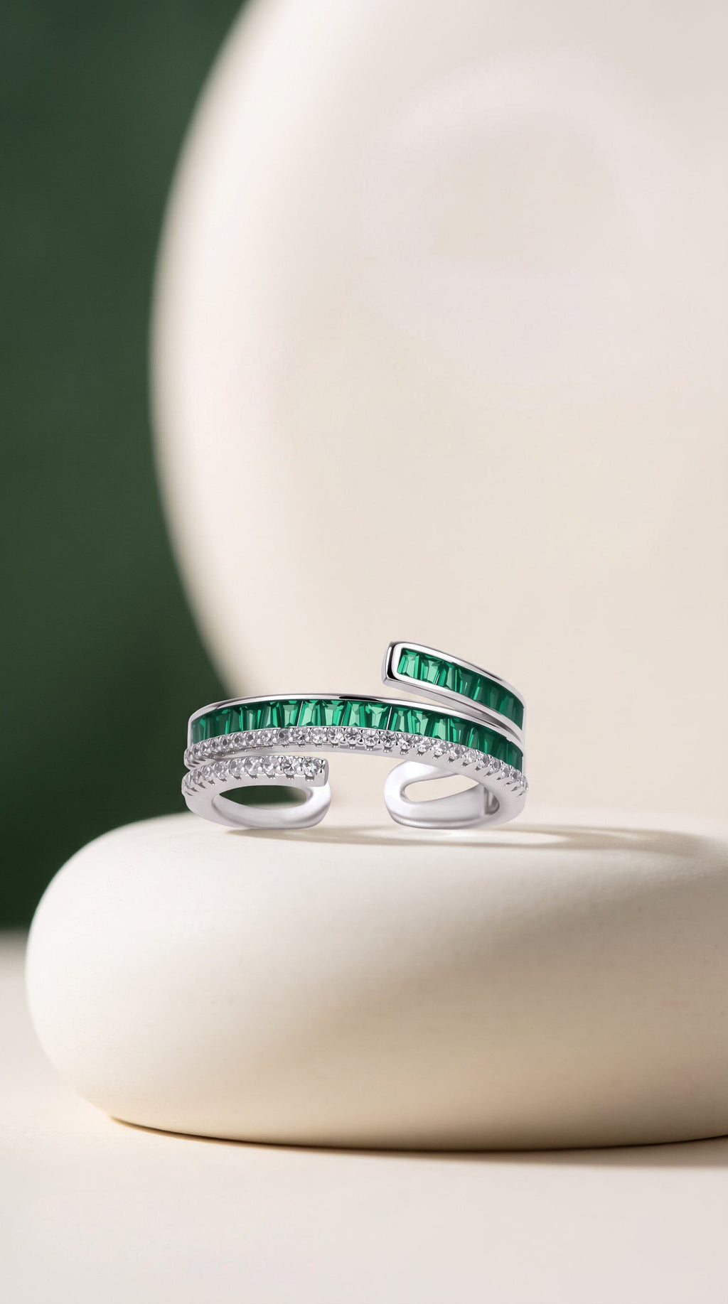 Emerald Layers Ring | Gold Plated Recycled Brass with Green Cubic Zirconia Accent
