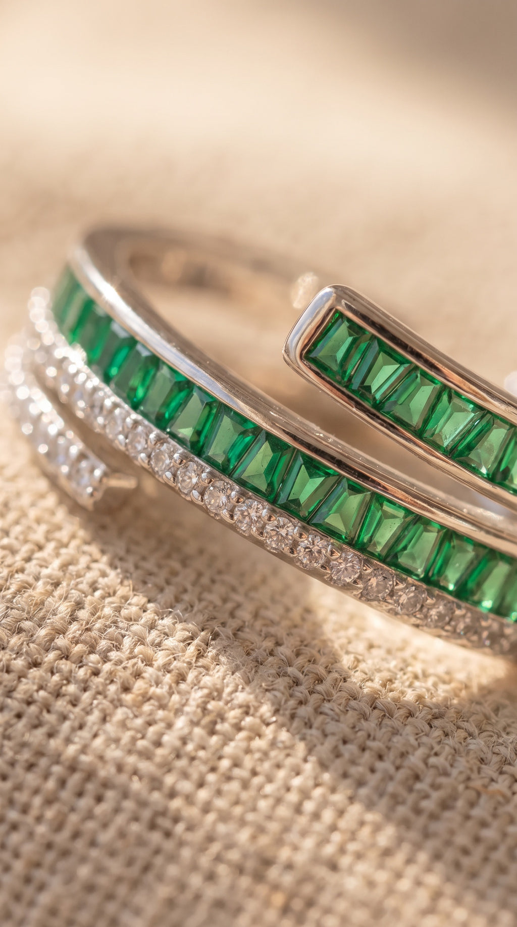 Emerald Layers Ring | Gold Plated Recycled Brass with Green Cubic Zirconia Accent