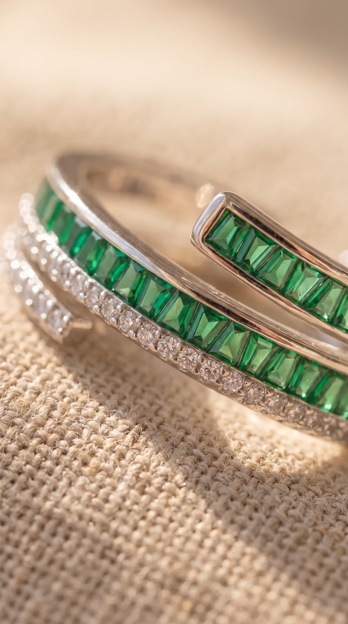 Emerald Layers Ring | Gold Plated Recycled Brass with Green Cubic Zirconia Accent