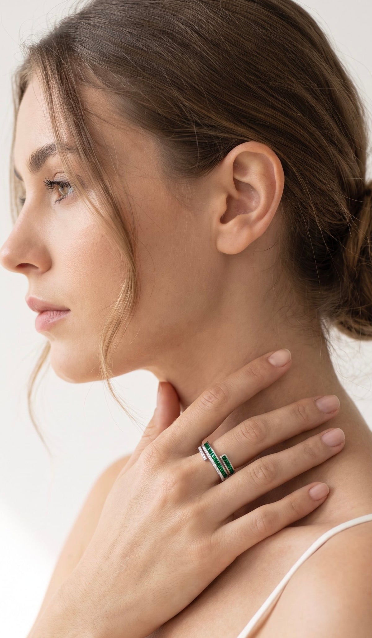 Emerald Layers Ring | Gold Plated Recycled Brass with Green Cubic Zirconia Accent